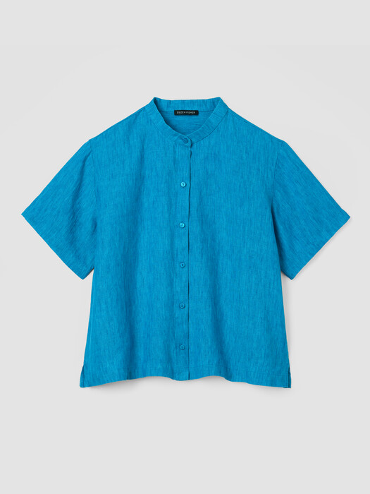 Washed Organic Linen Délavé Band Collar Shirt