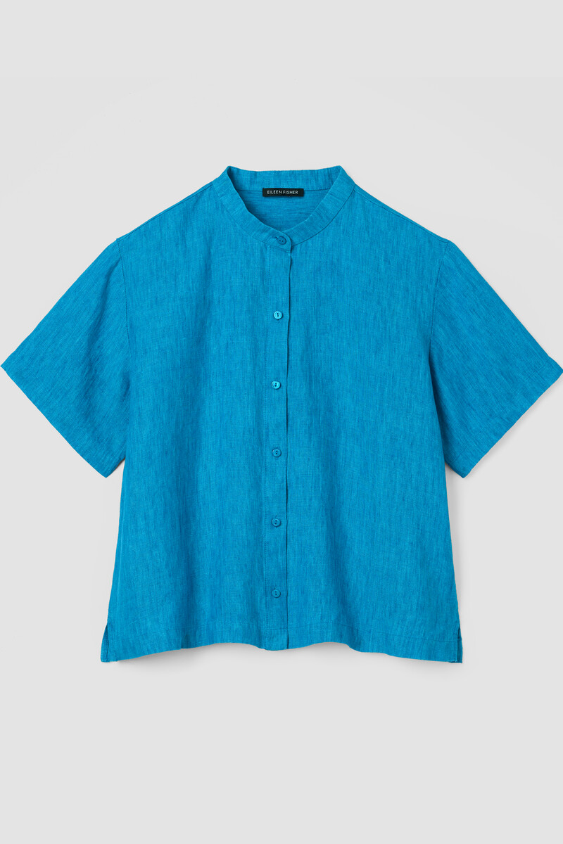 Washed Organic Linen Délavé Band Collar Shirt Washed Organic Linen Délavé Band Collar Shirt