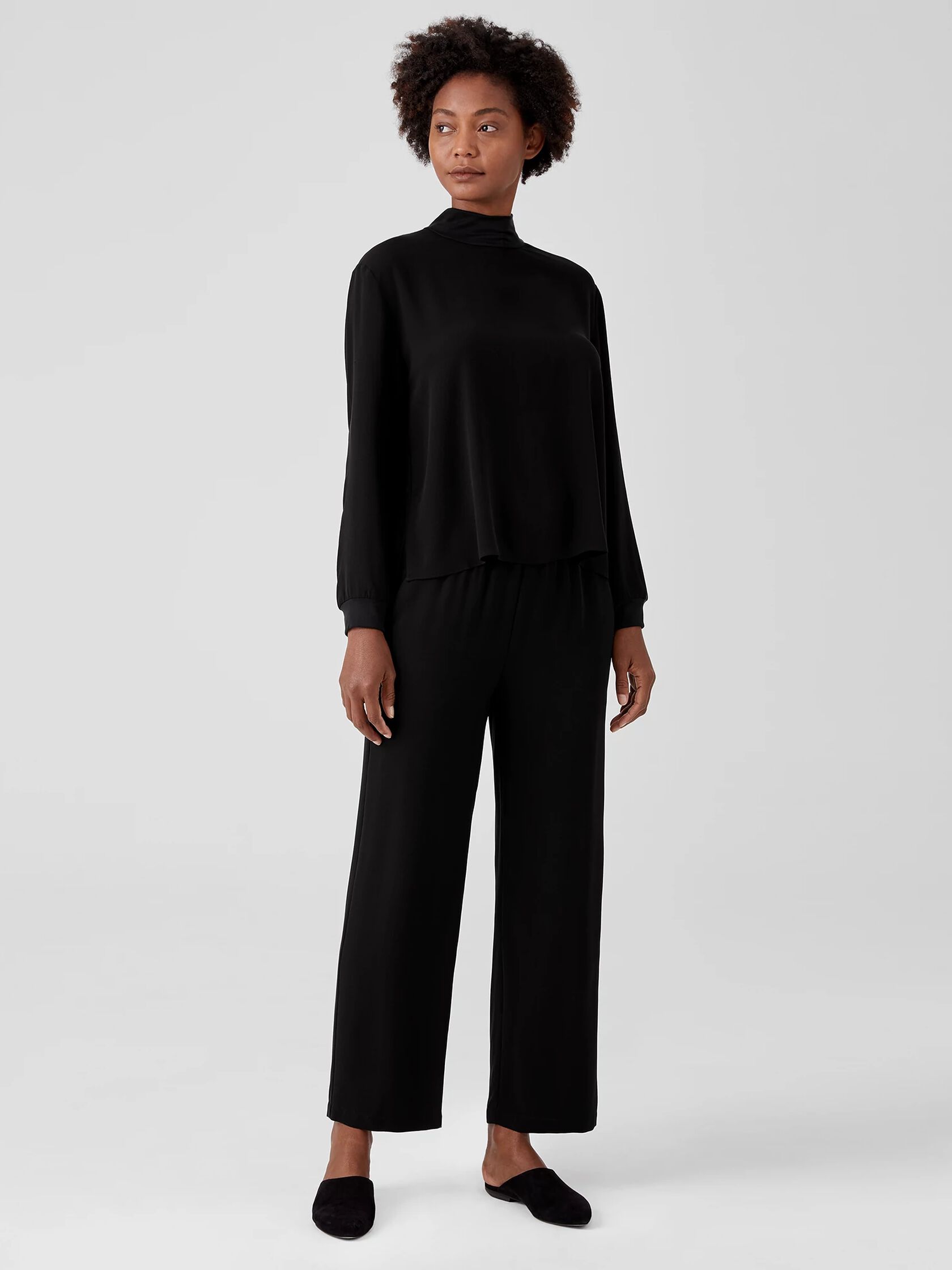 Silk Georgette Crepe Mock Neck Top