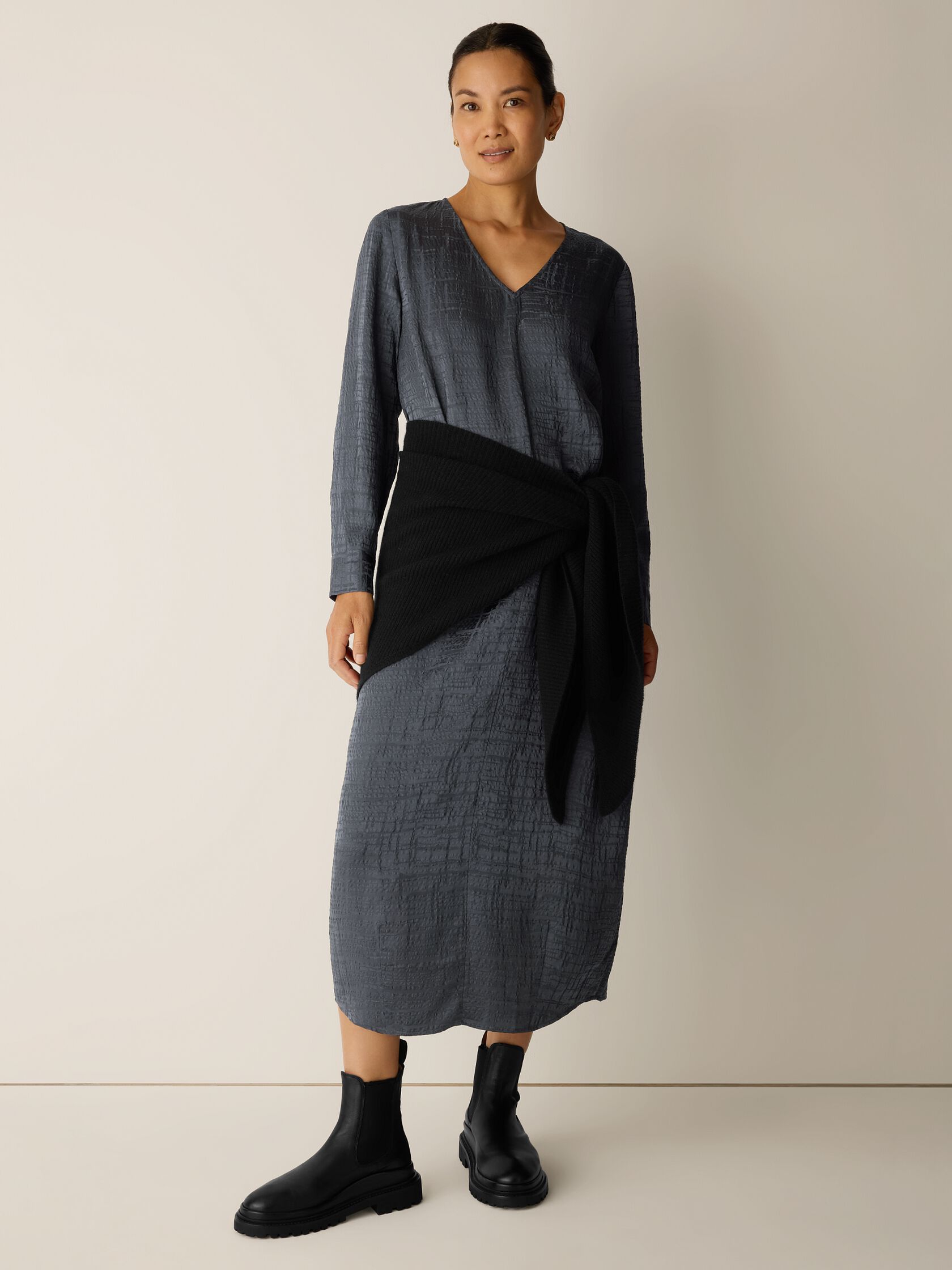 Dimensional Silk Jacquard Oval Dress