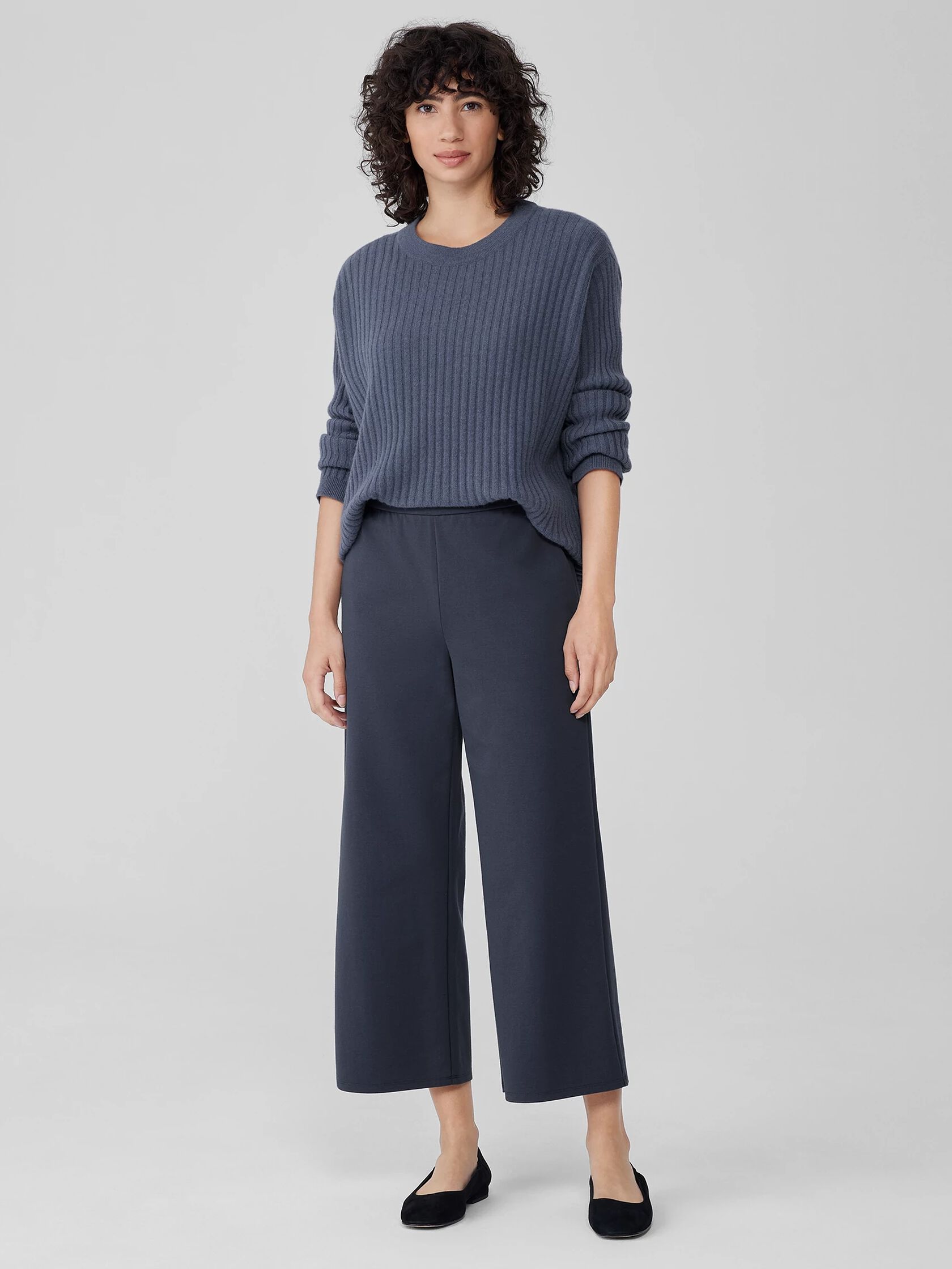 Cotton Blend Ponte Wide-Leg Pant