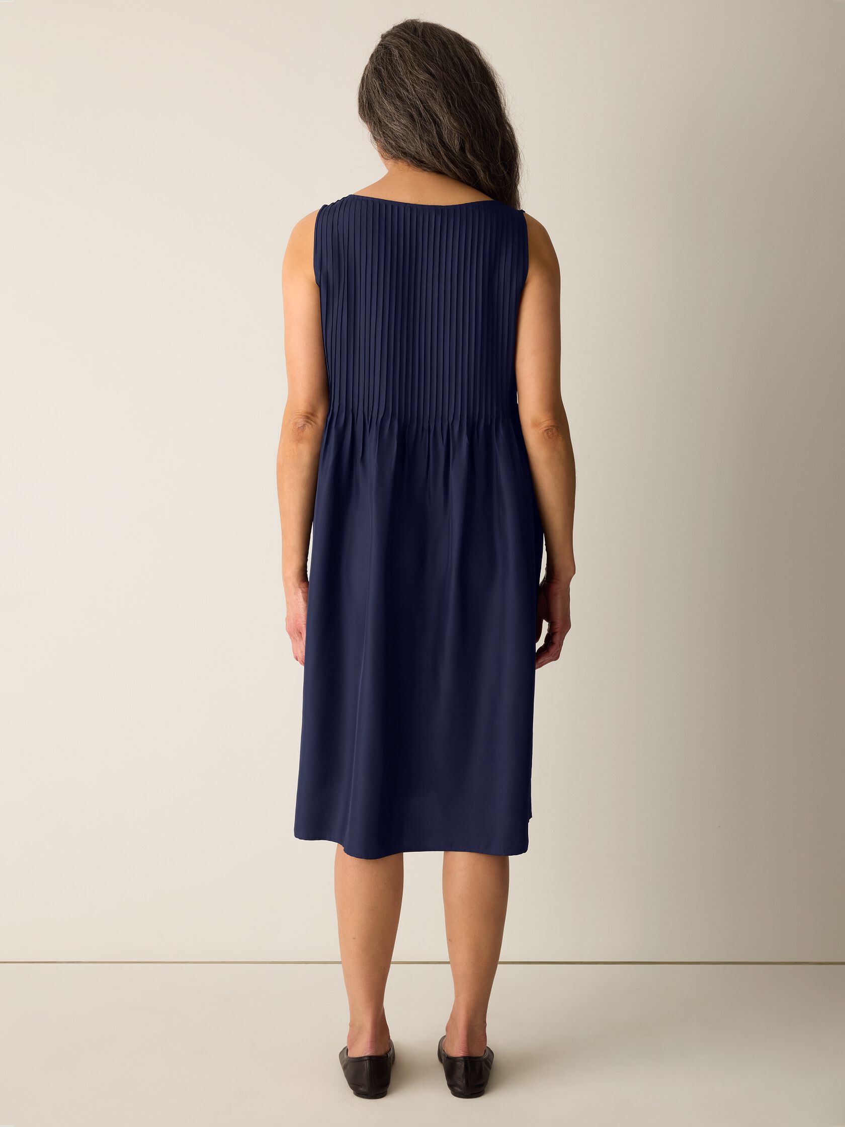 Pleated Silk Bateau Neck Dress
