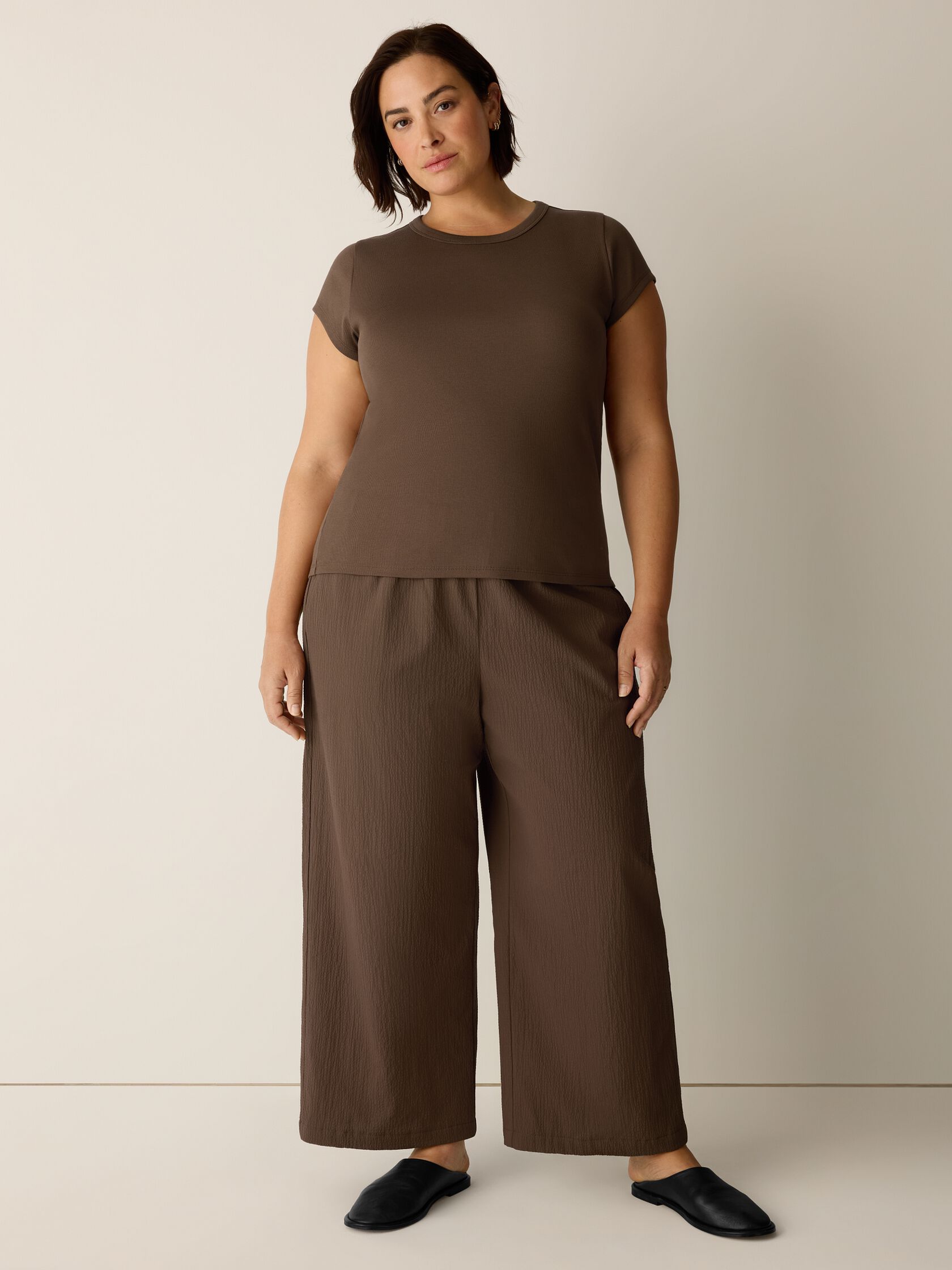 Organic Cotton Pucker Wide-Leg Pant