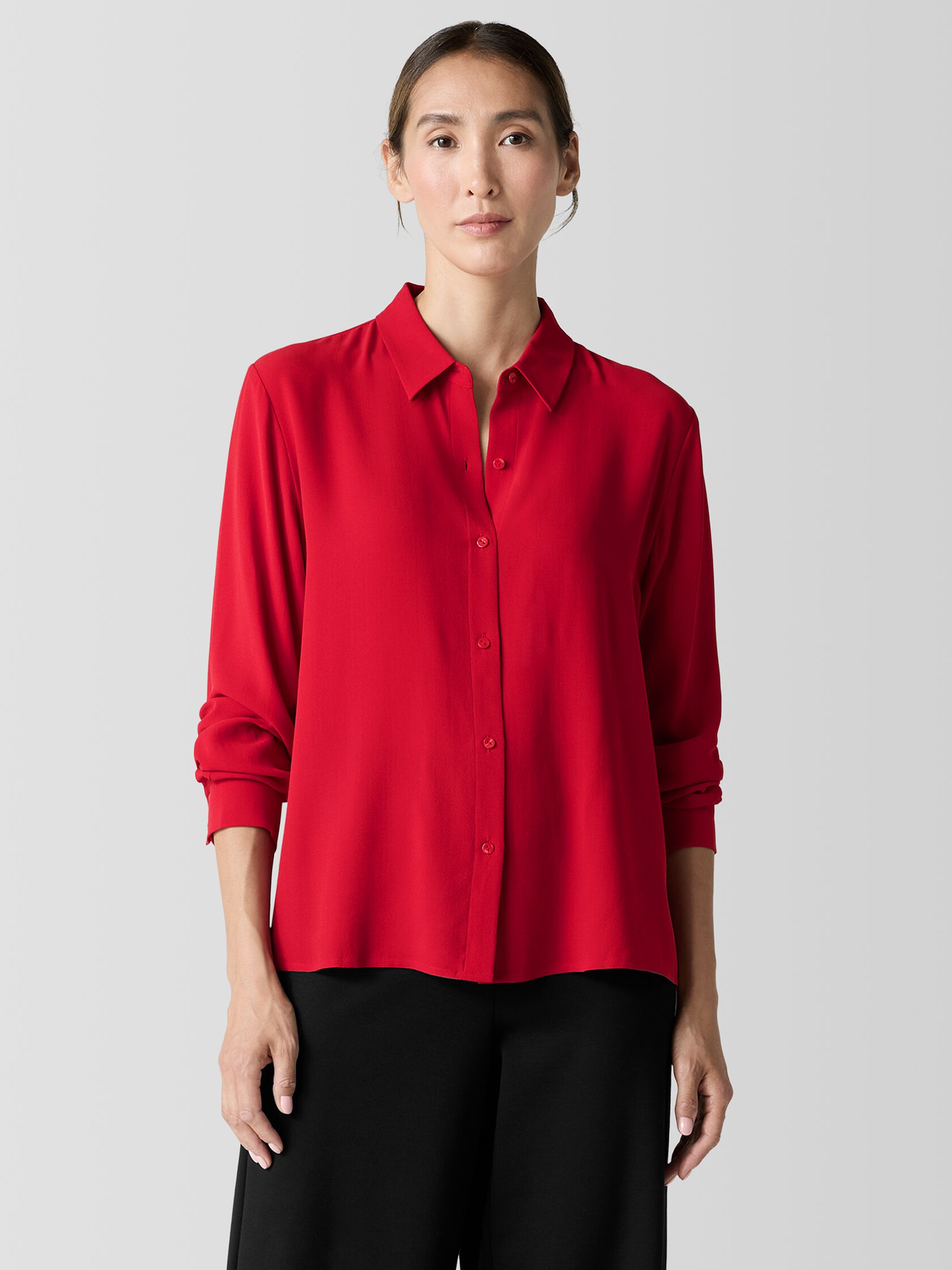 Silk Georgette Crepe Classic Collar Shirt