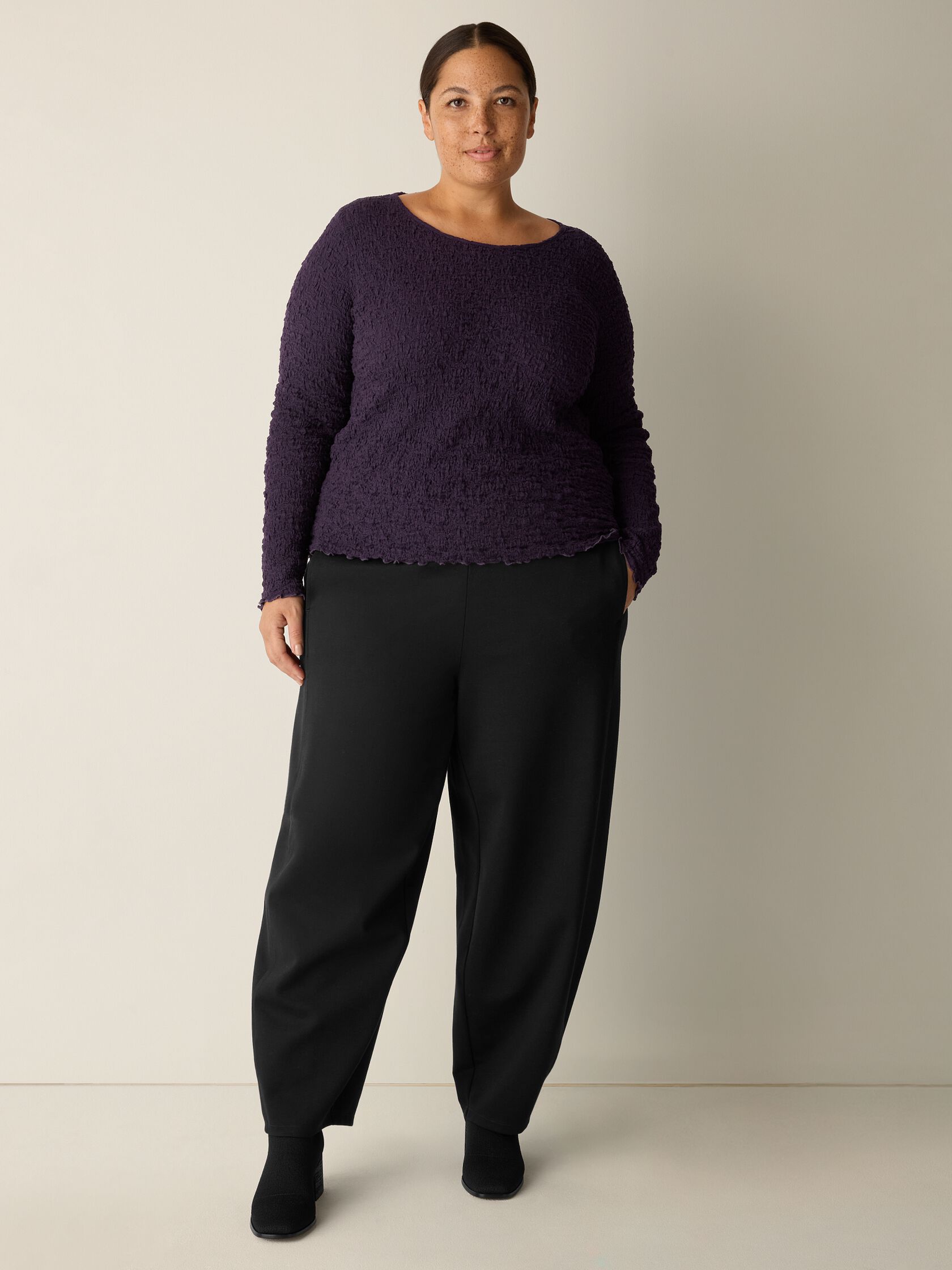 Bubble Jacquard Round Neck Top