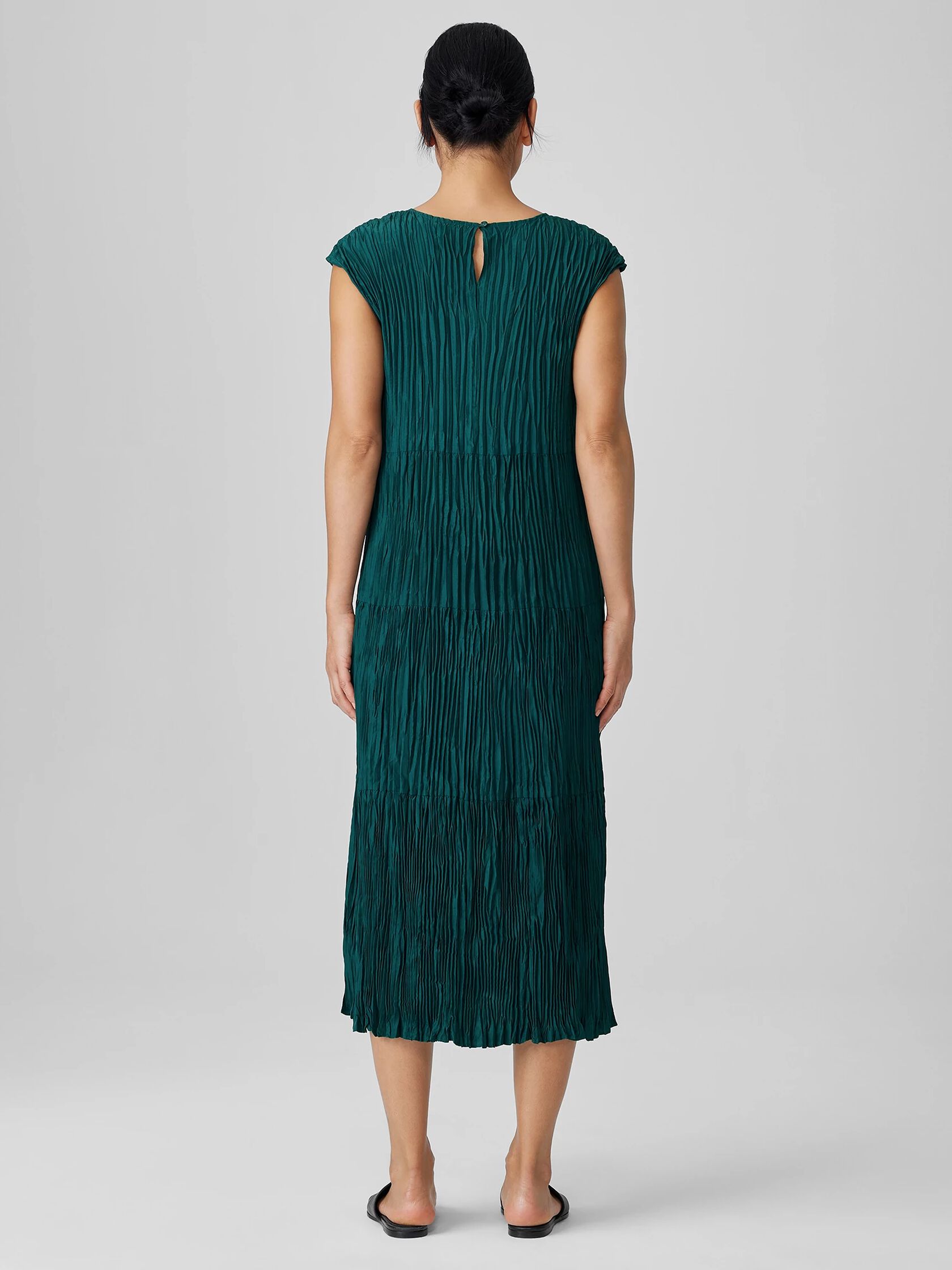 Crushed Silk Jewel Neck Tiered Dress