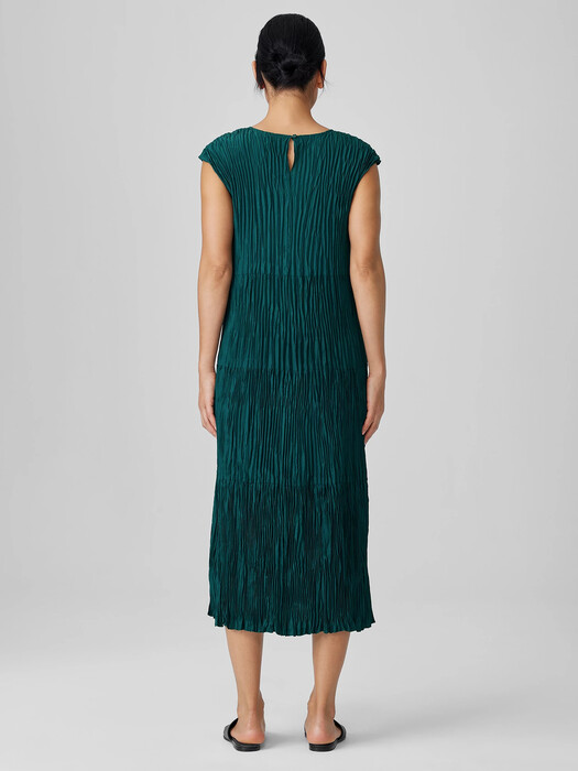 Crushed Silk Jewel Neck Tiered Dress