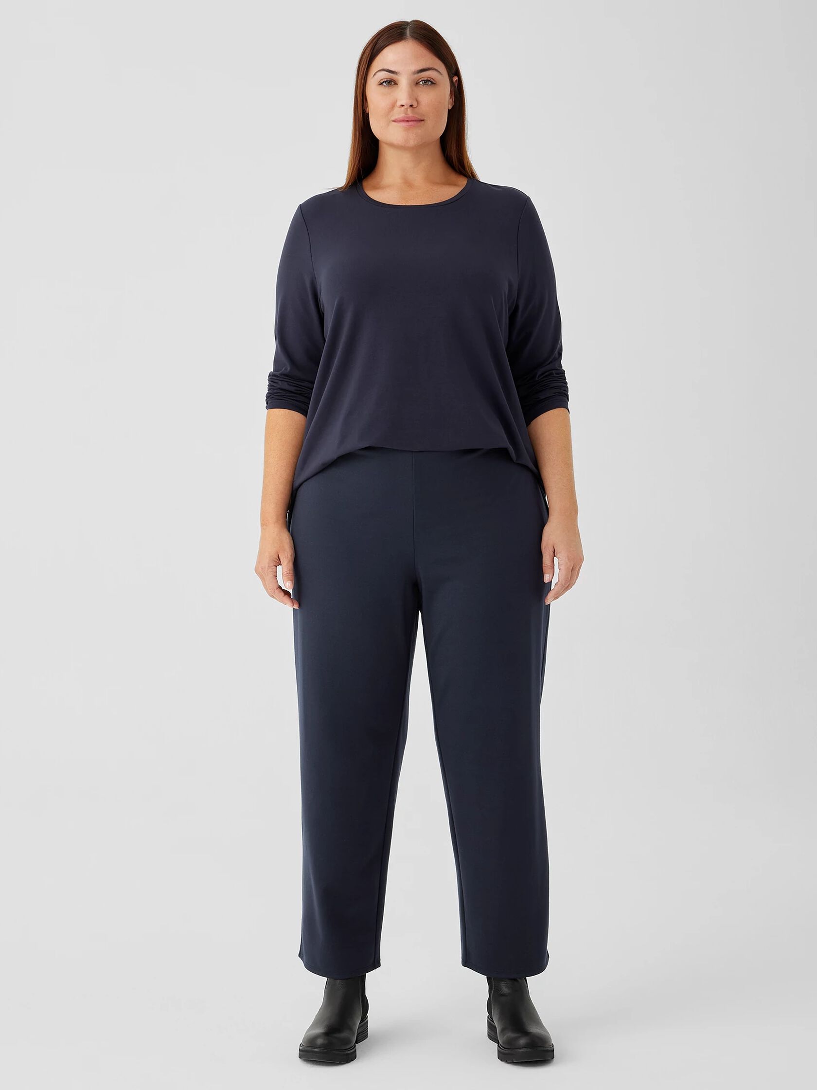 Washable Stretch Crepe High-Waisted Wide Pant