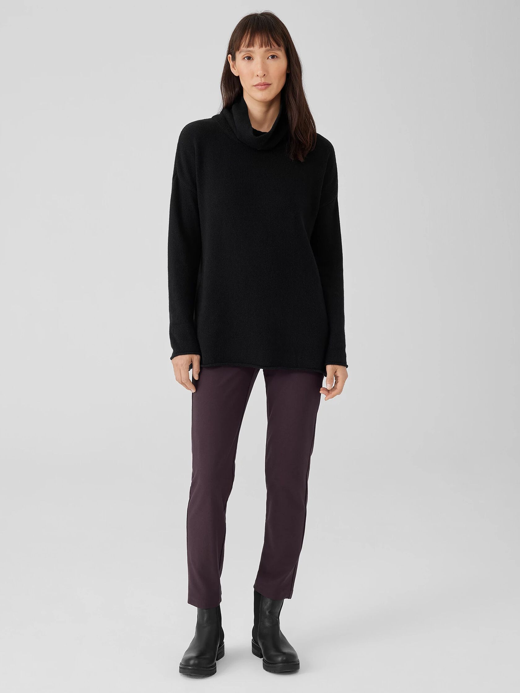 Cotton and Recycled Cashmere Turtleneck Long Top