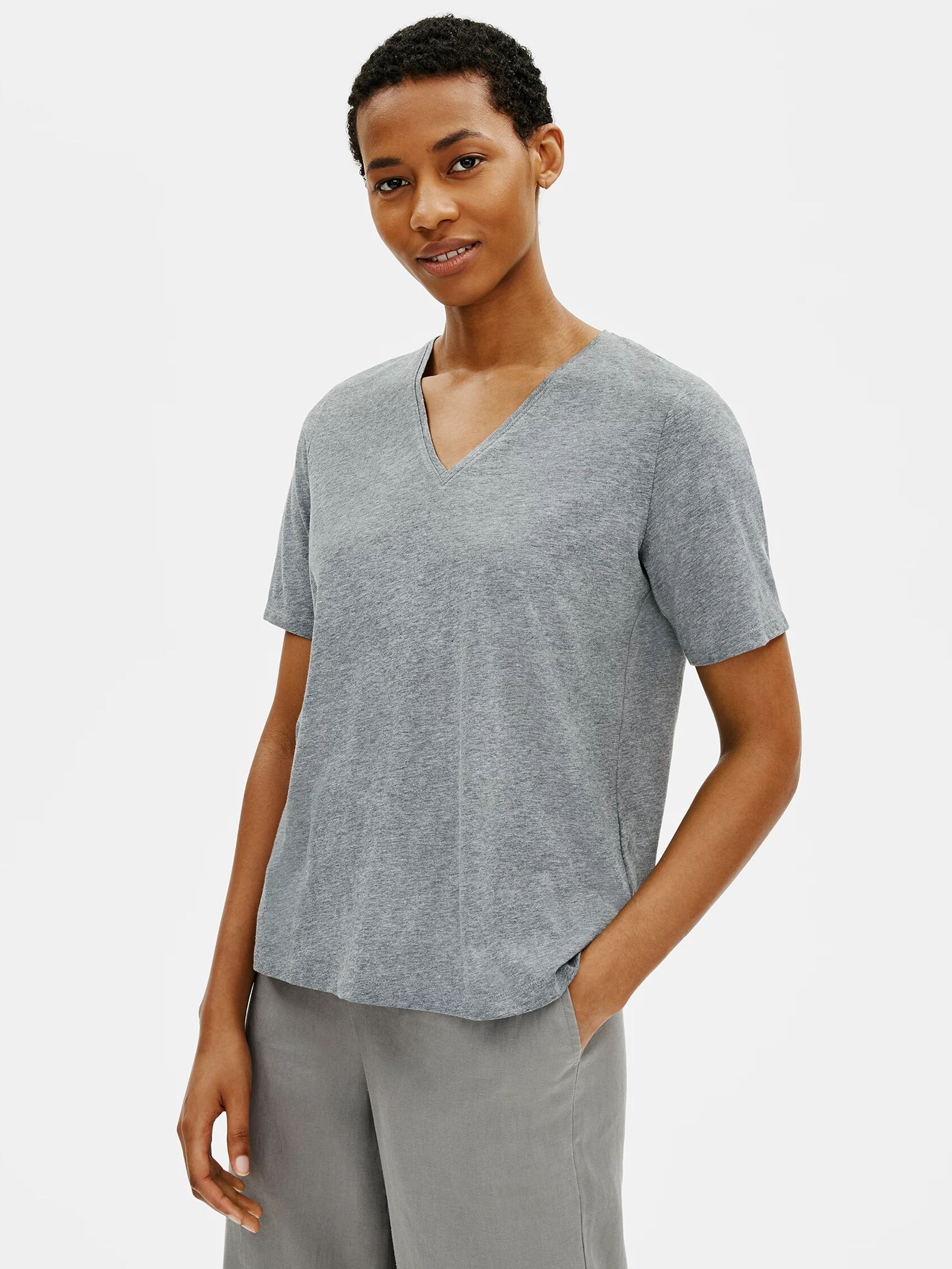 Organic Cotton Melange V-Neck Tee