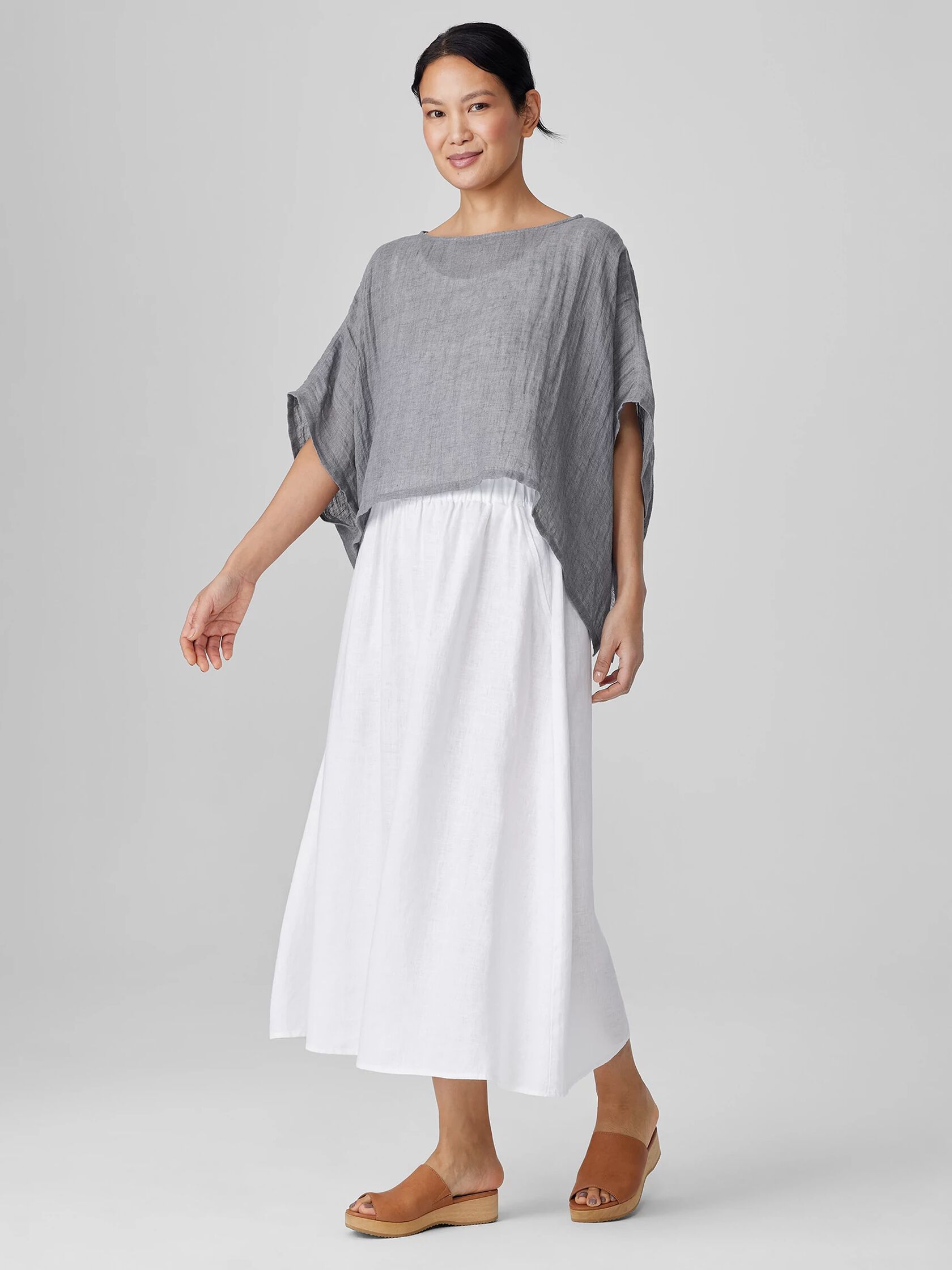 Délavé Organic Linen Gauze Bateau Neck Poncho