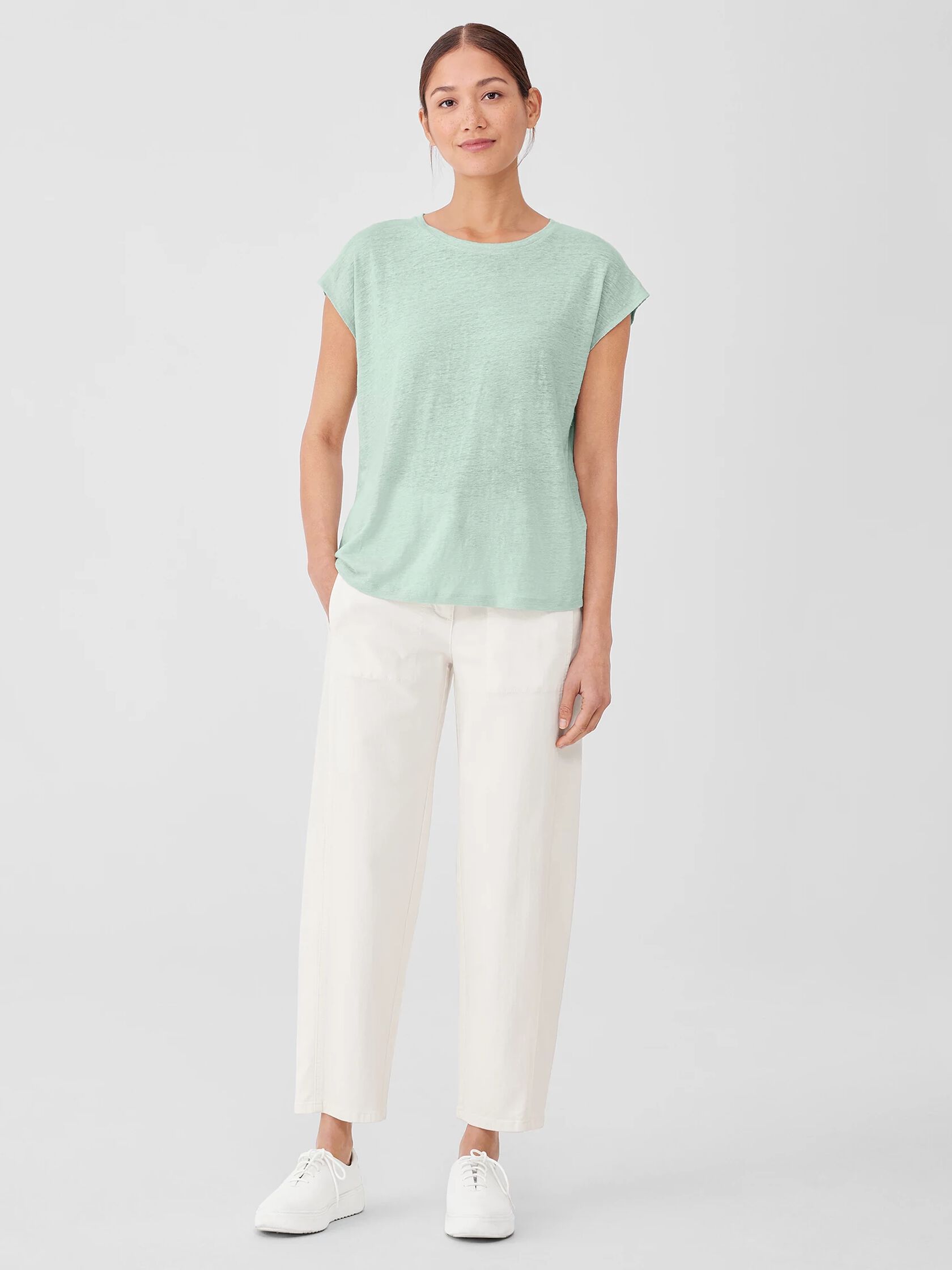 Organic Linen Jersey Shirred-Back Top