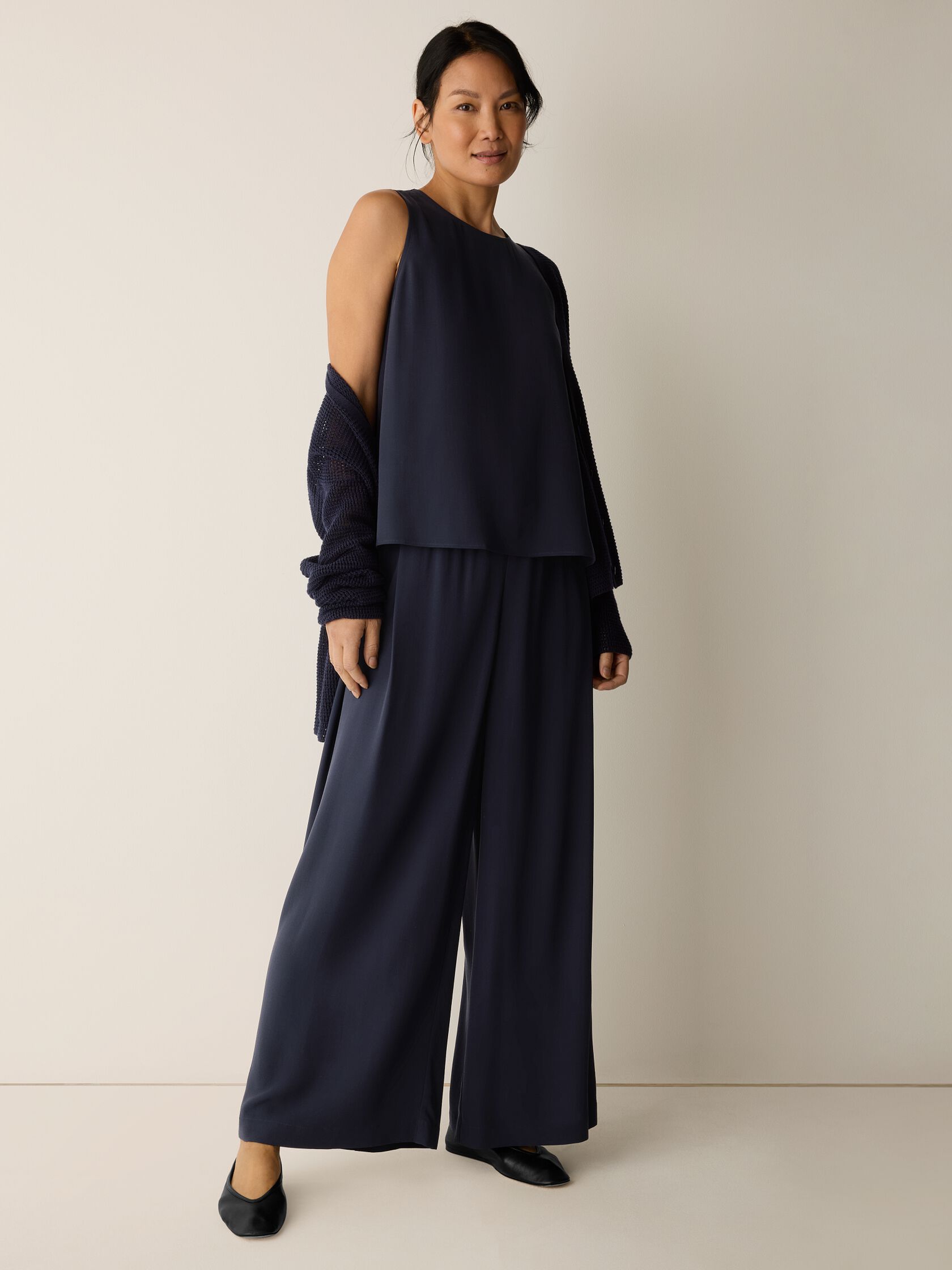 Silk Georgette Crepe Round Neck Tank