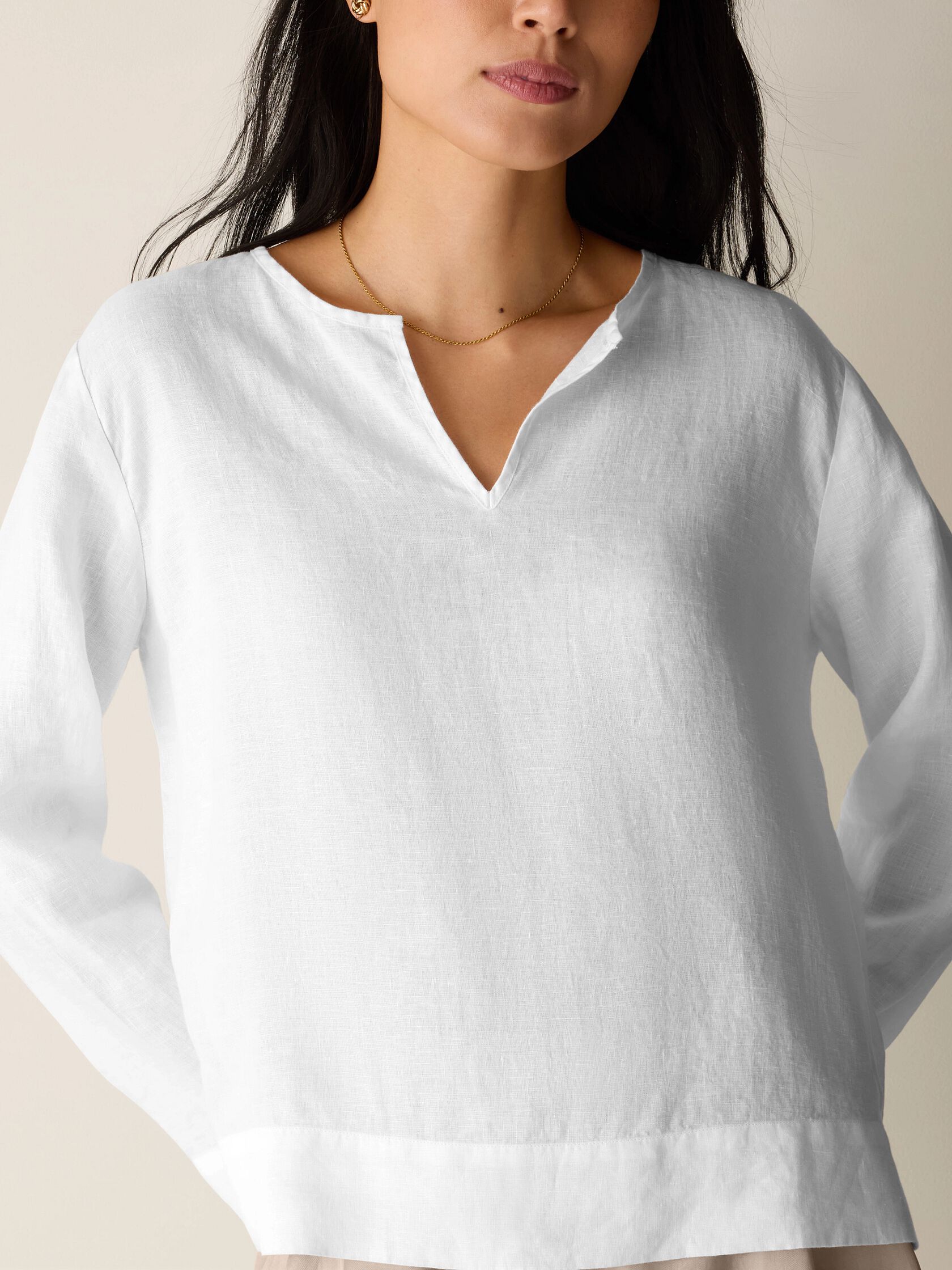 Organic Handkerchief Linen Split Neck Top
