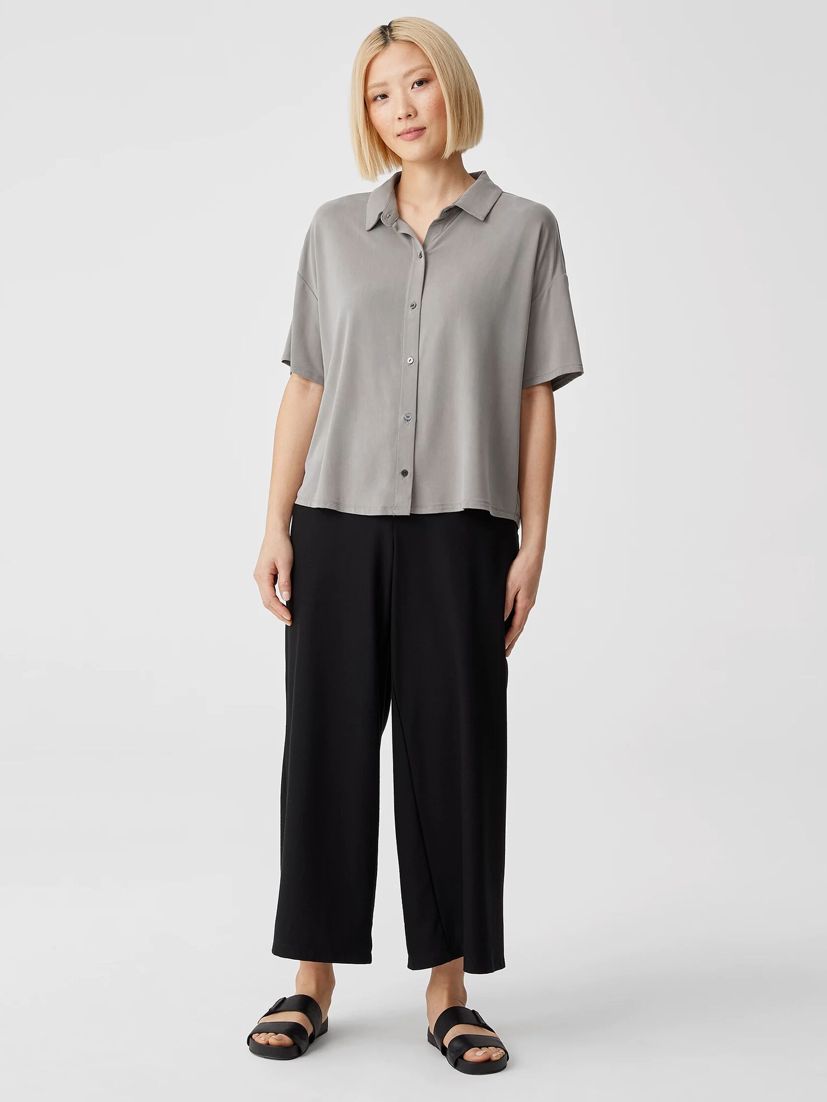 Sueded Cupro Knit Short-Sleeve Shirt