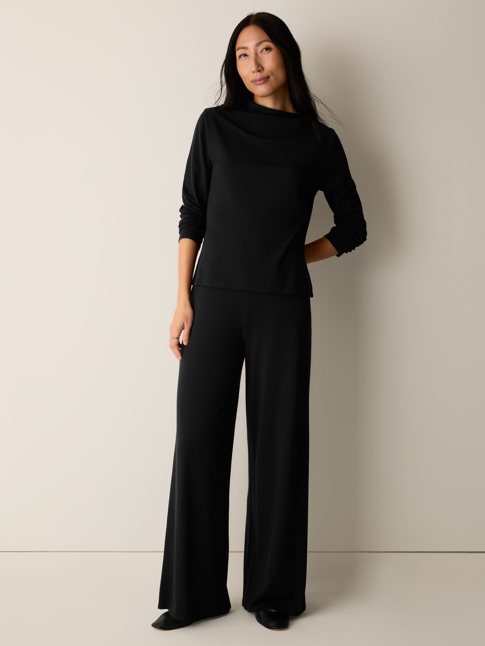 Stretch Jersey Knit Drape Neck Top