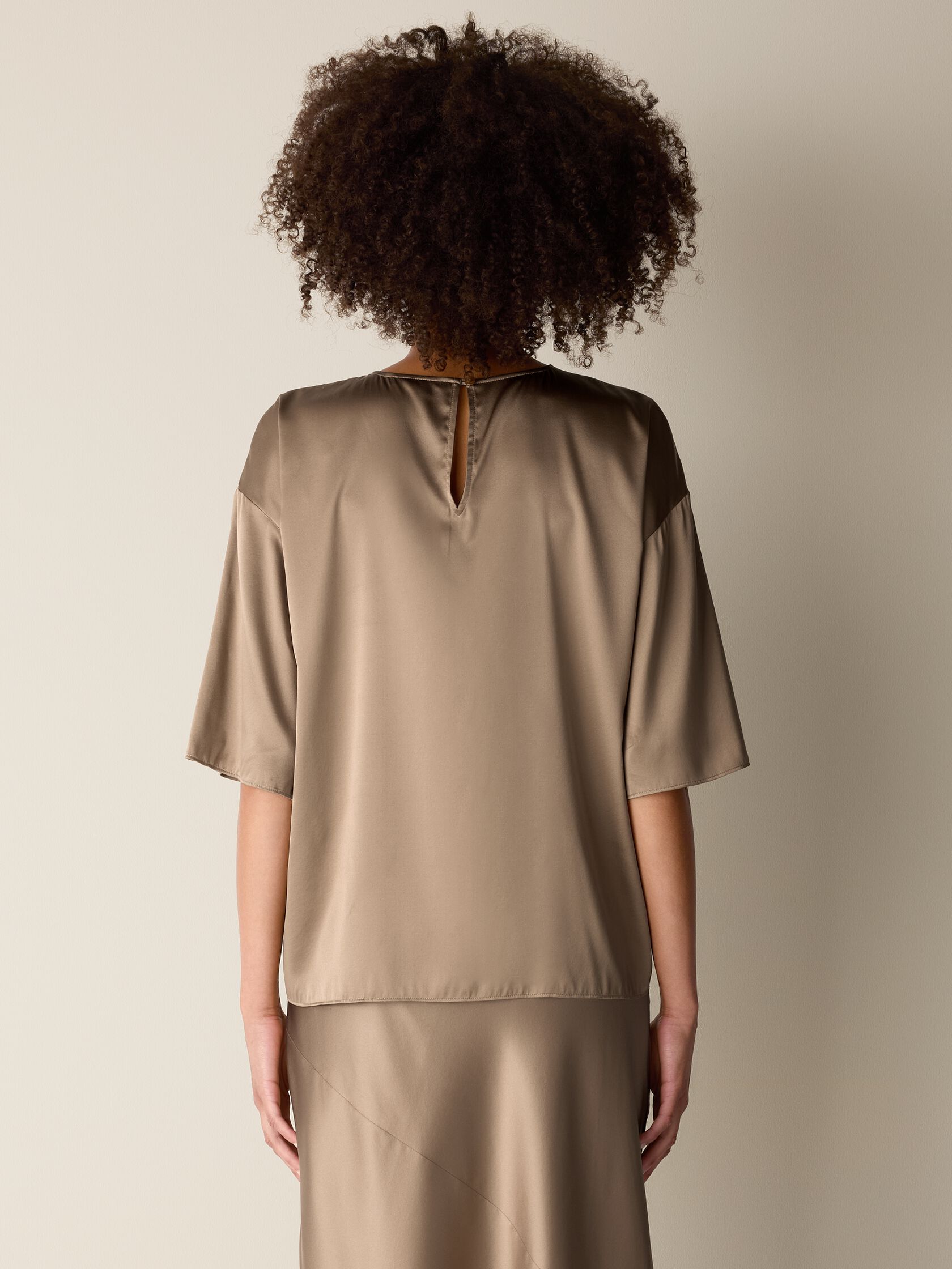 Stretch Silk Charmeuse Round Neck Top