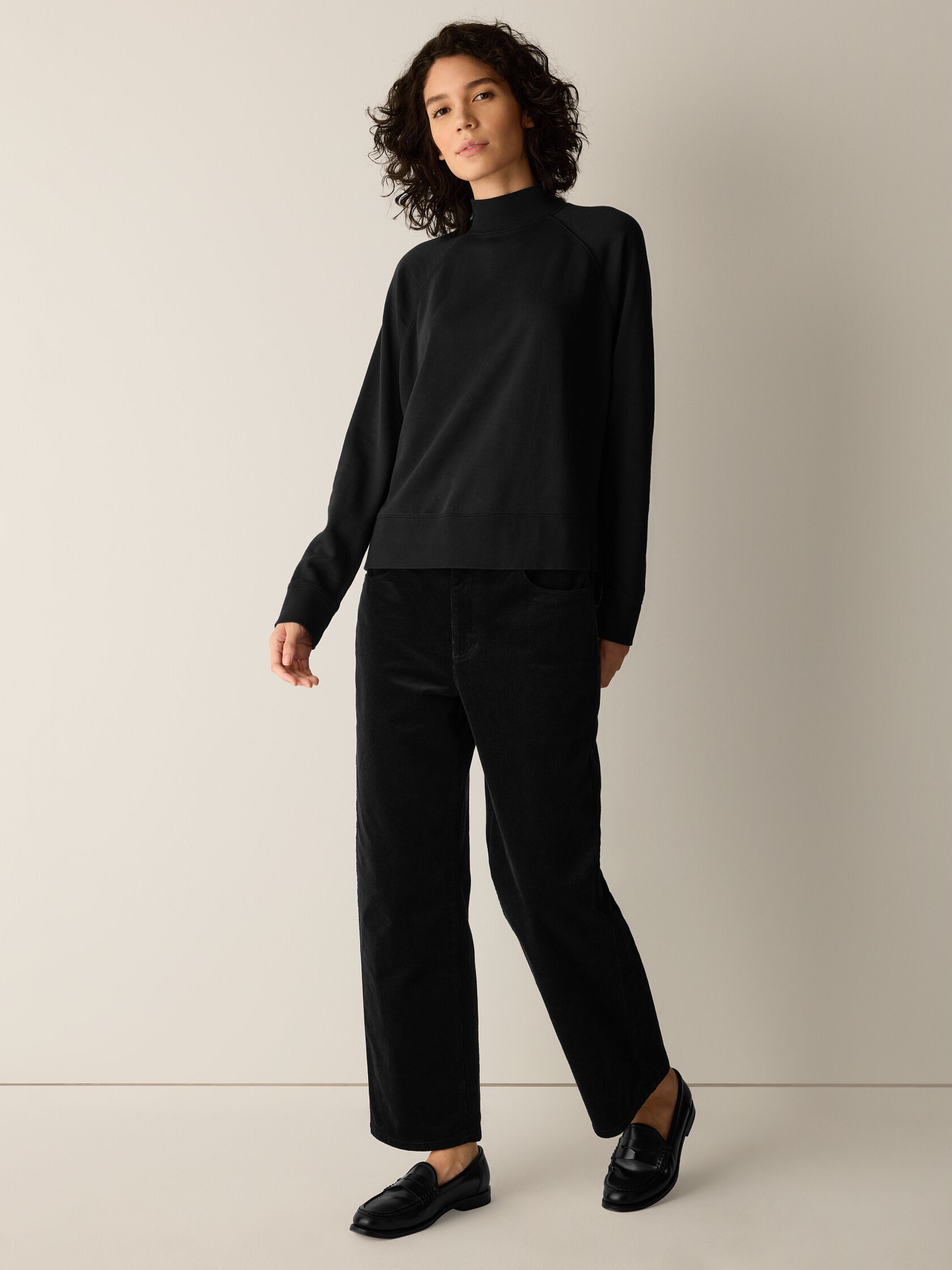 Garment-Dyed Organic Cotton Terry High Neck Top