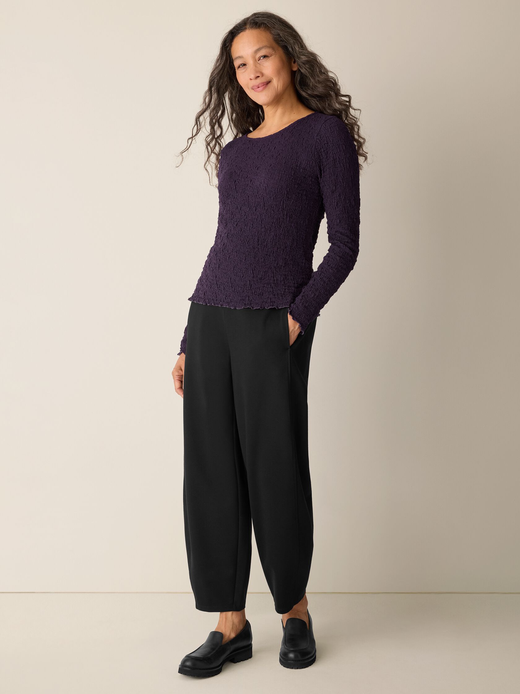 Bubble Jacquard Round Neck Top