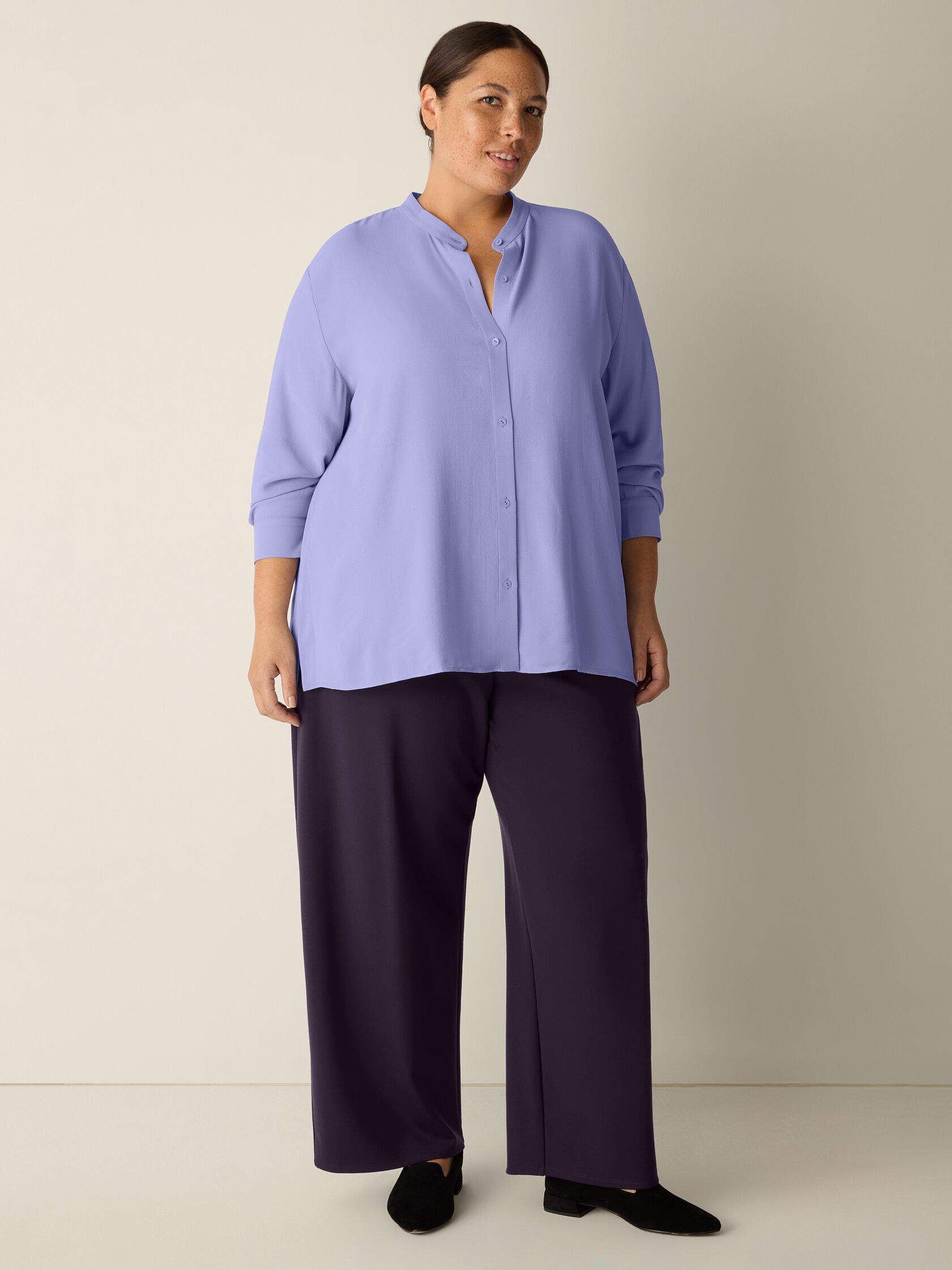 Silk Georgette Crepe Band Collar Top