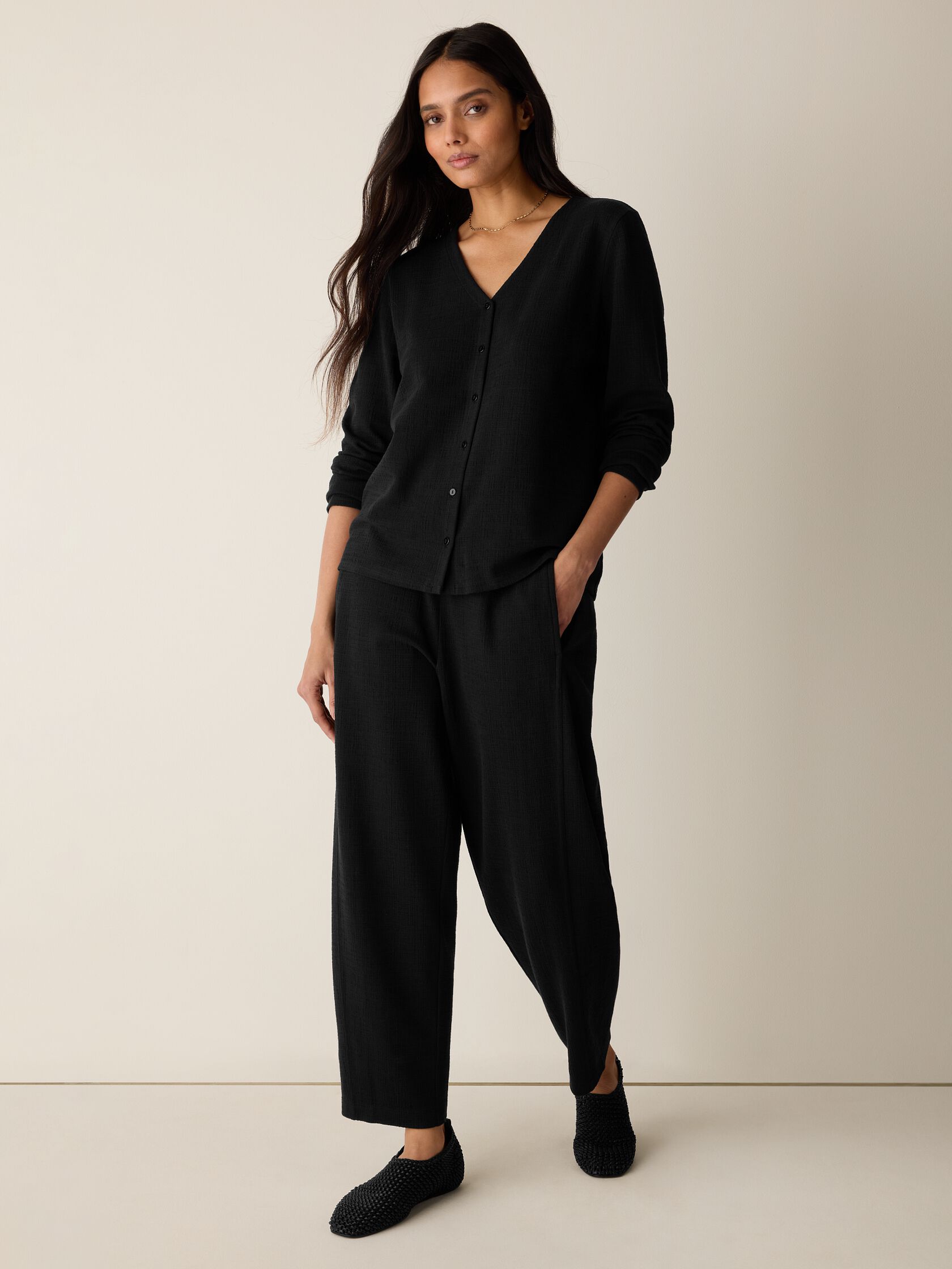 Cross Hatch Stretch Jersey Button-Front Top