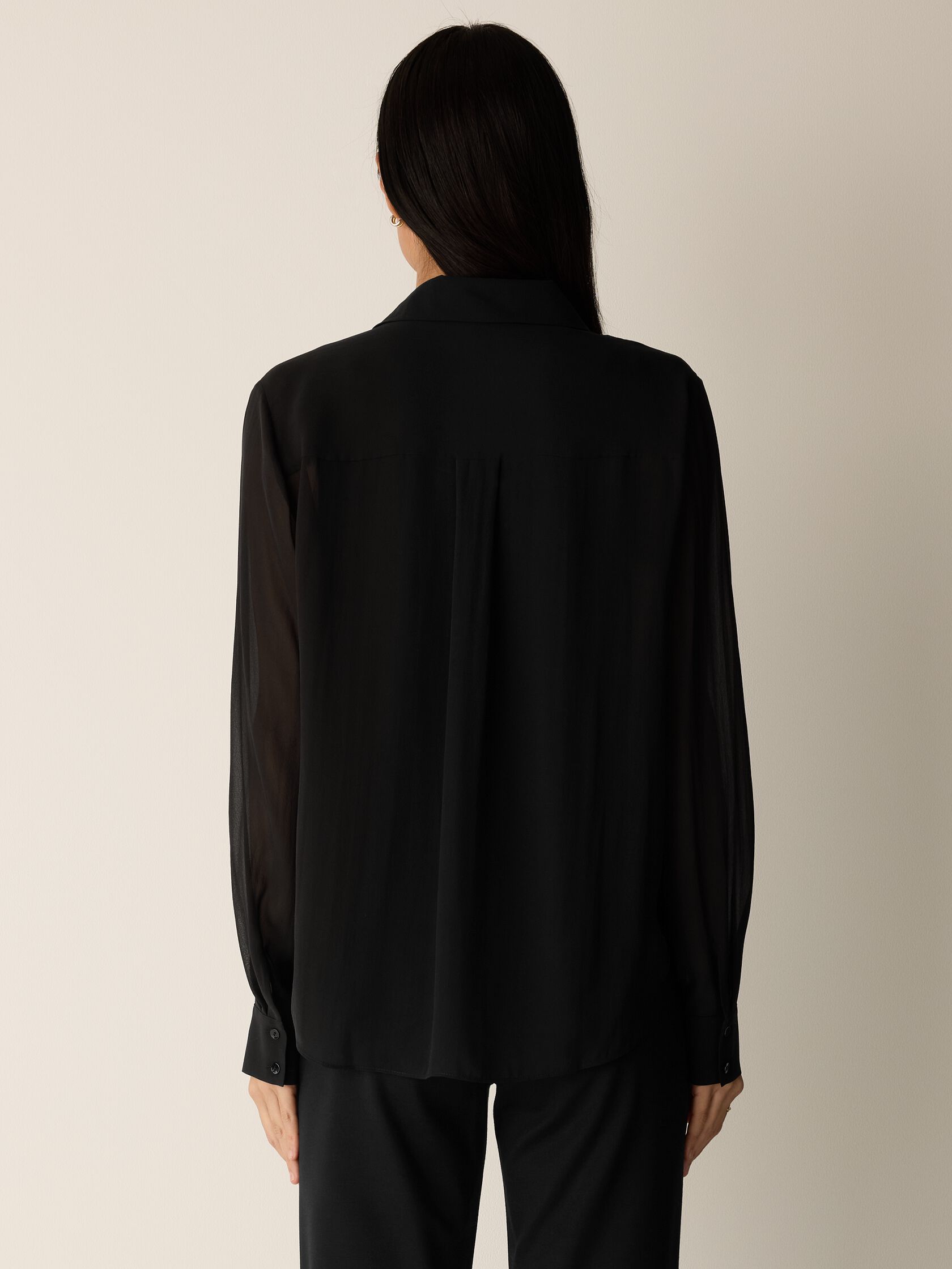Sheer Silk Georgette Classic Collar Pintuck Shirt