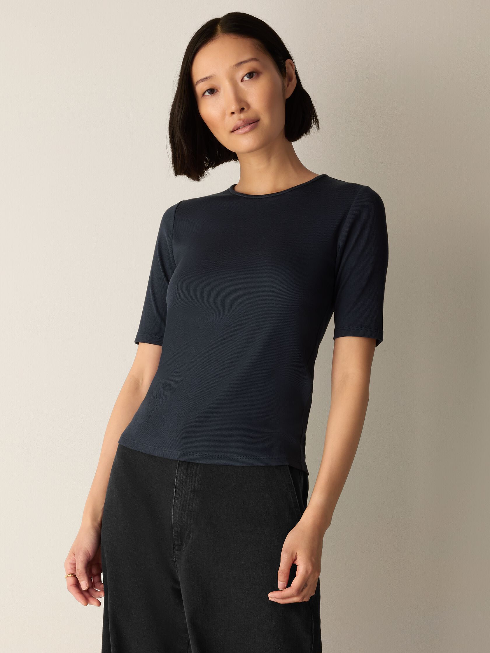 Organic Cotton Stretch Rib Crew Neck Tee