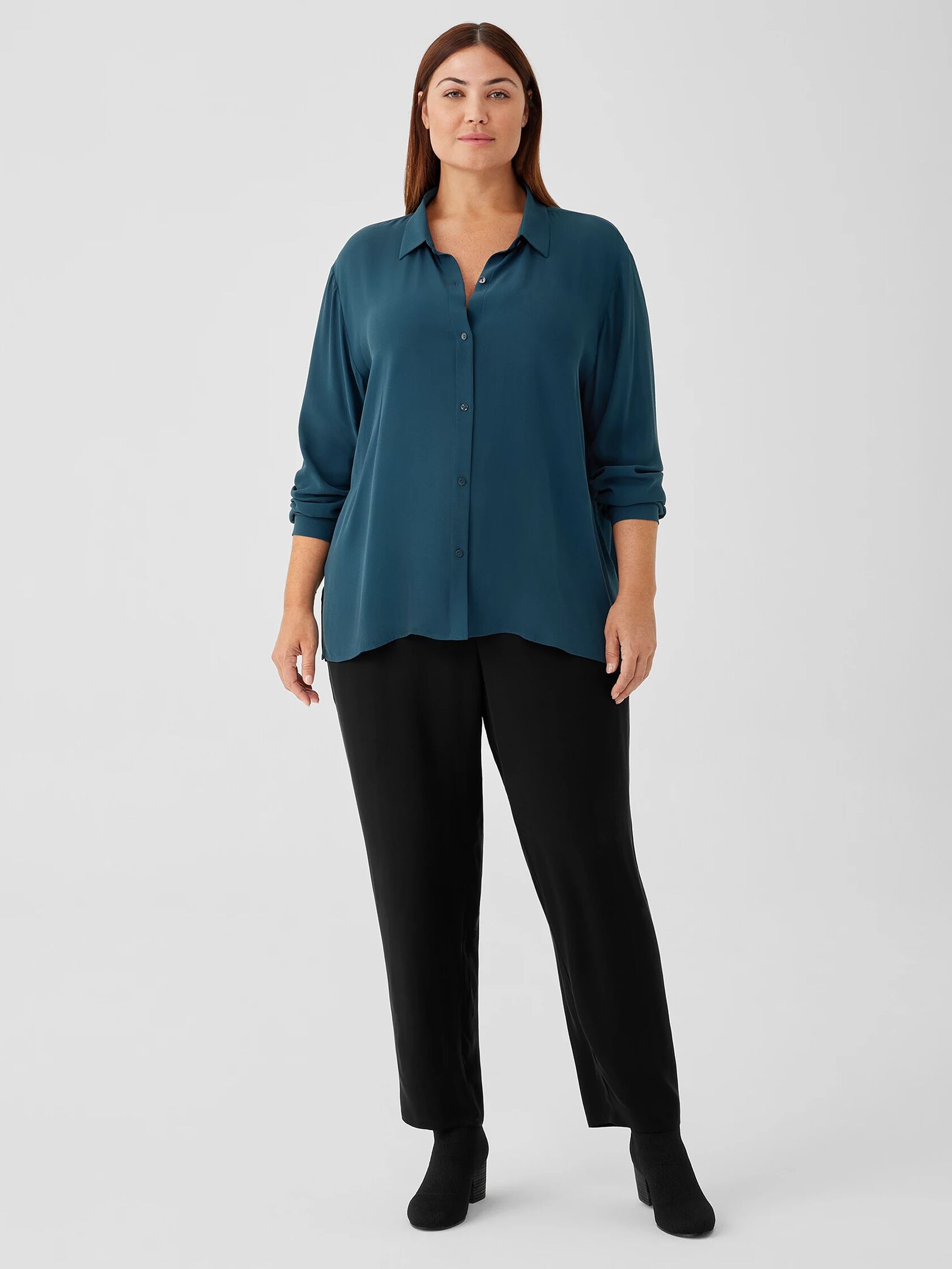 Silk Georgette Crepe Classic Collar Shirt