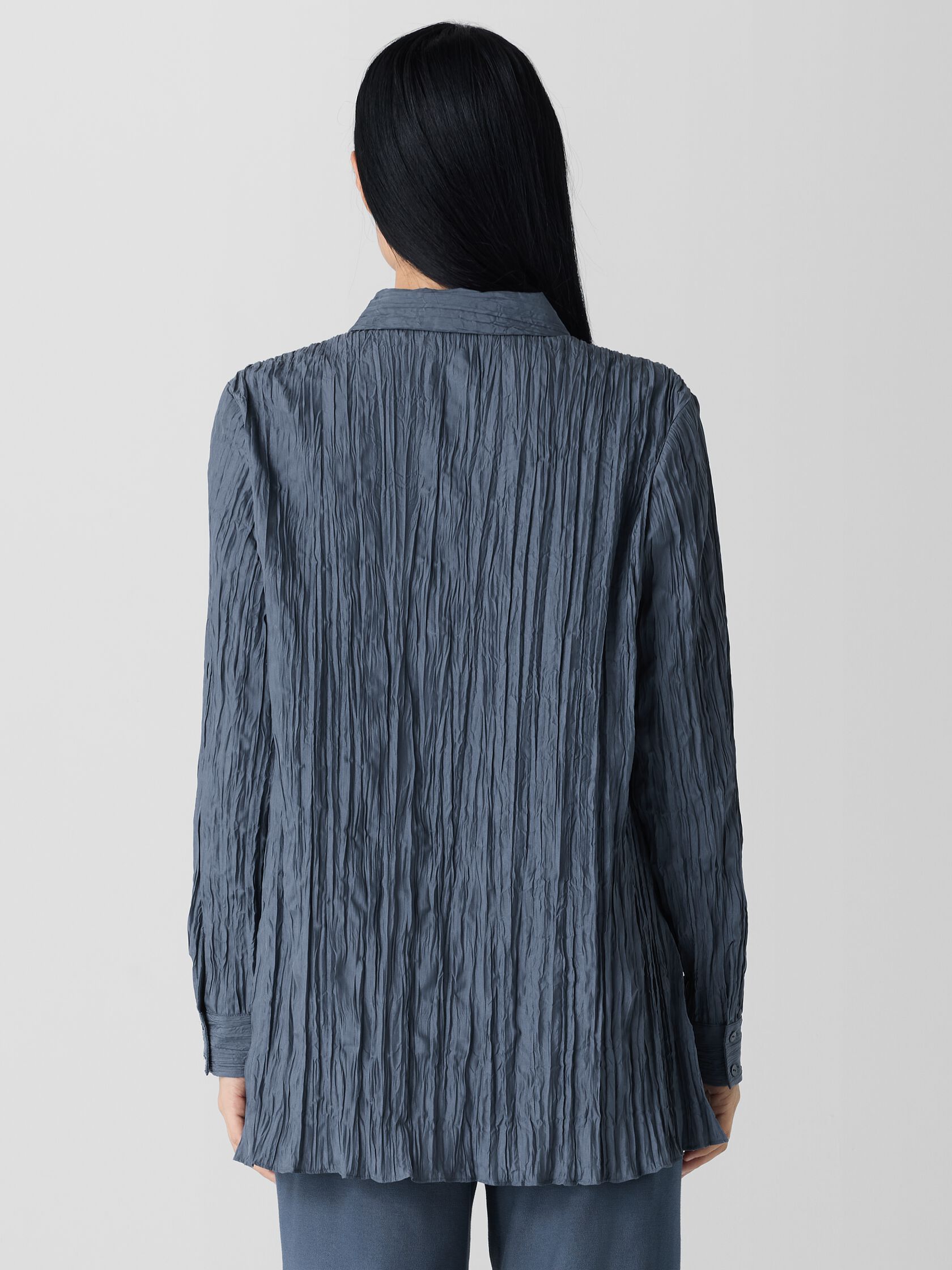Crinkle Silk Habutai Classic Collar Shirt