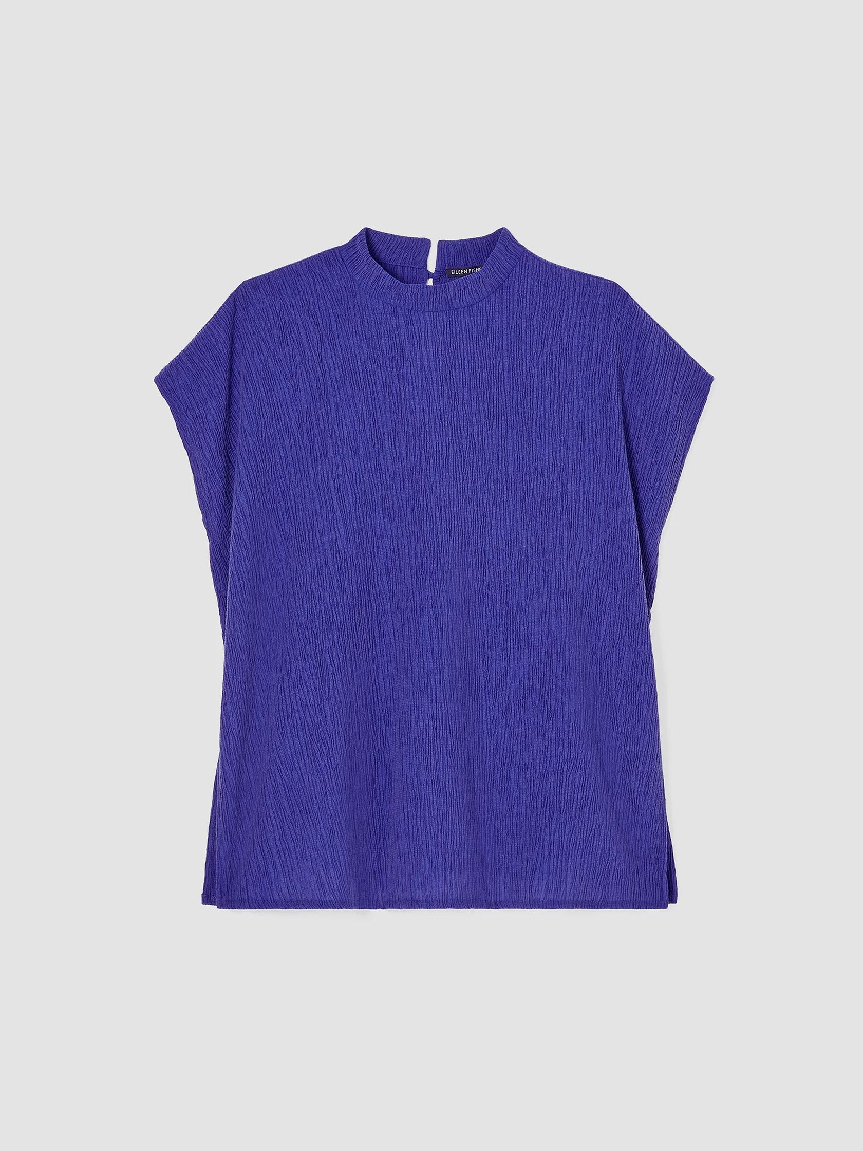 Woven Plissé Mock Neck Top