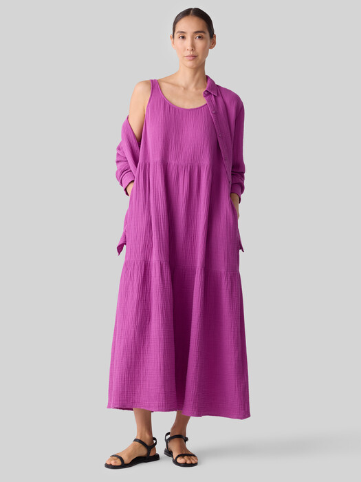 Organic Cotton Lofty Gauze Tiered Dress | EILEEN FISHER Organic Cotton Lofty Gauze Tiered Dress | EILEEN FISHER