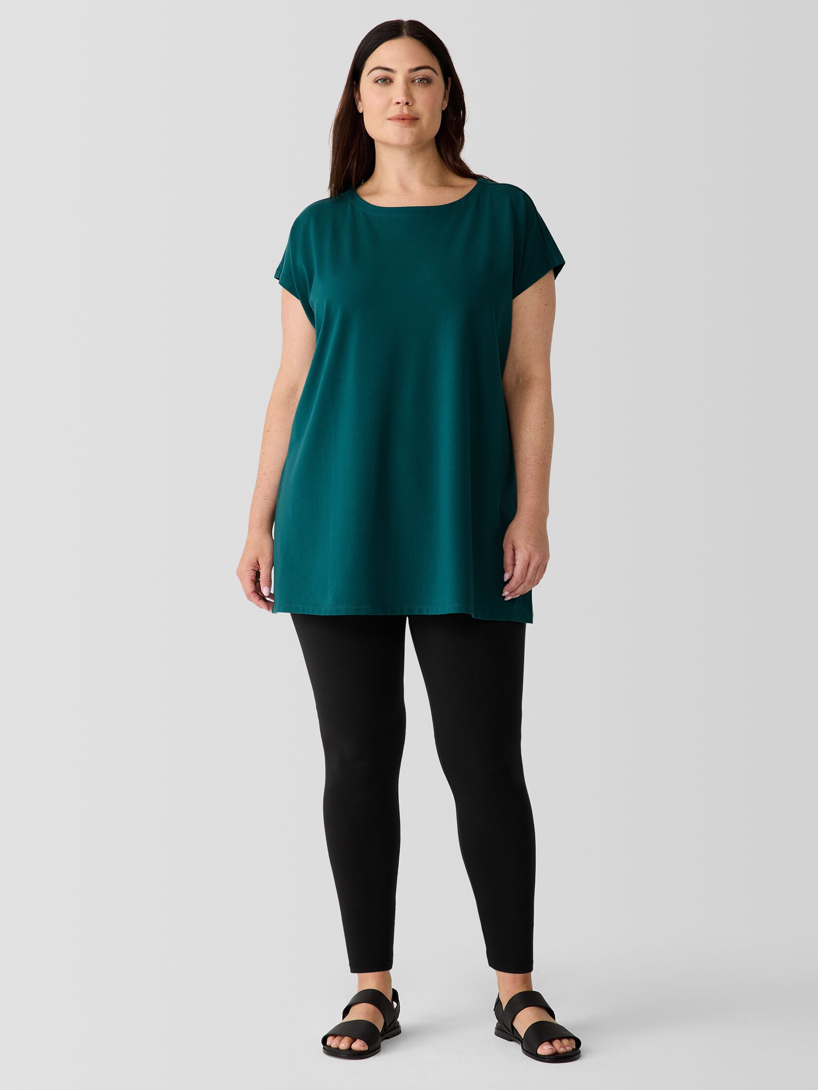 Pima Cotton Stretch Jersey Bateau Neck Long Top