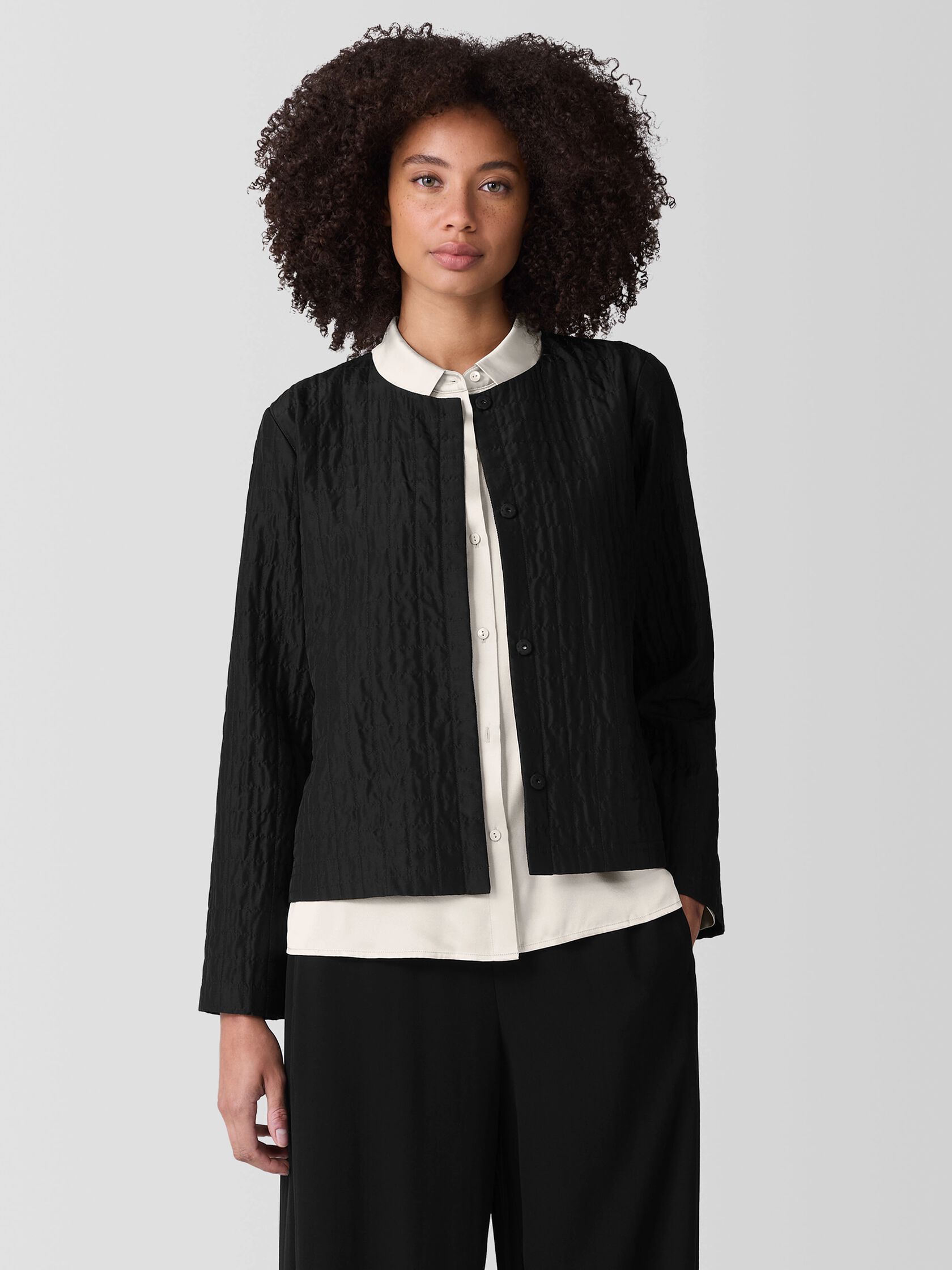 Silk Habutai Quilted Round Neck Jacket