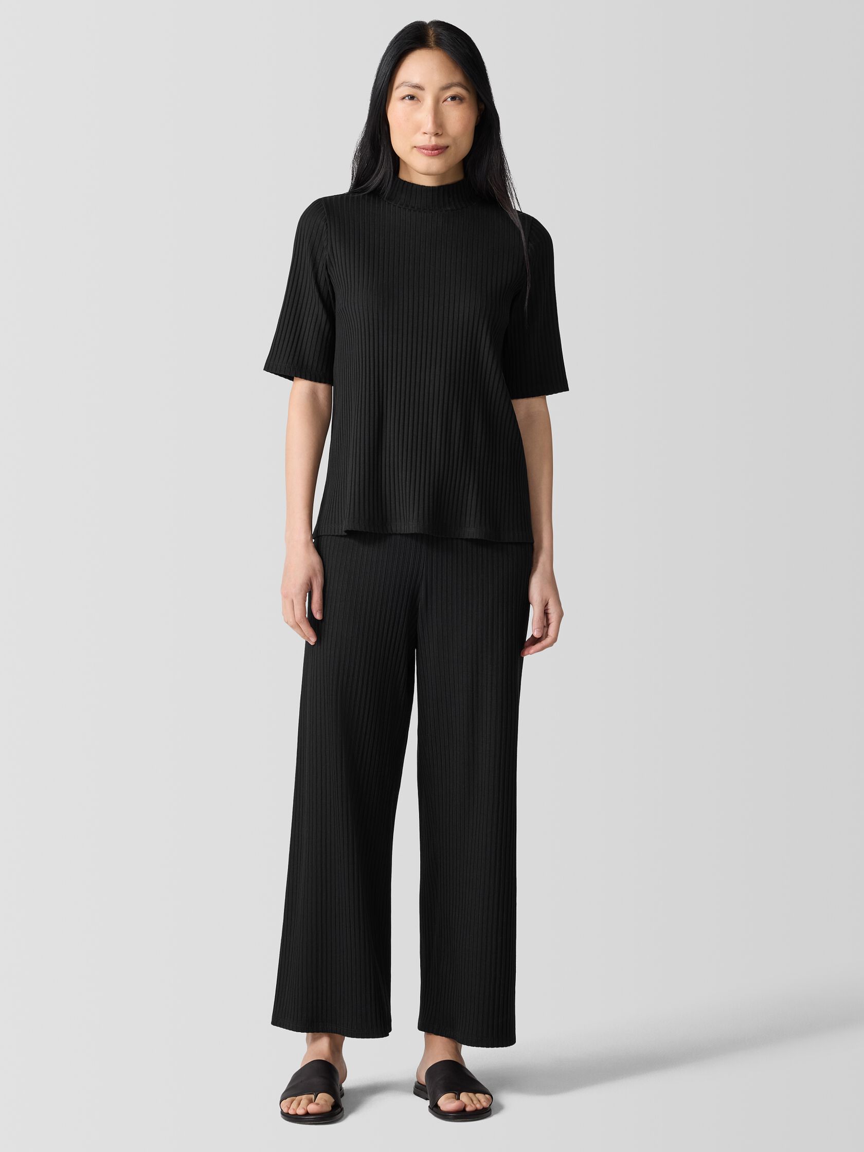 Textured Stretch Rib Wide-Leg Pant