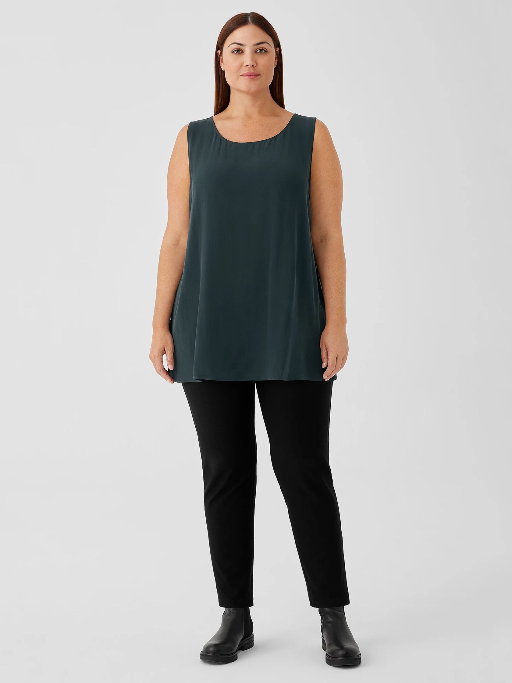 Silk Georgette Crepe Ballet Neck Tank
