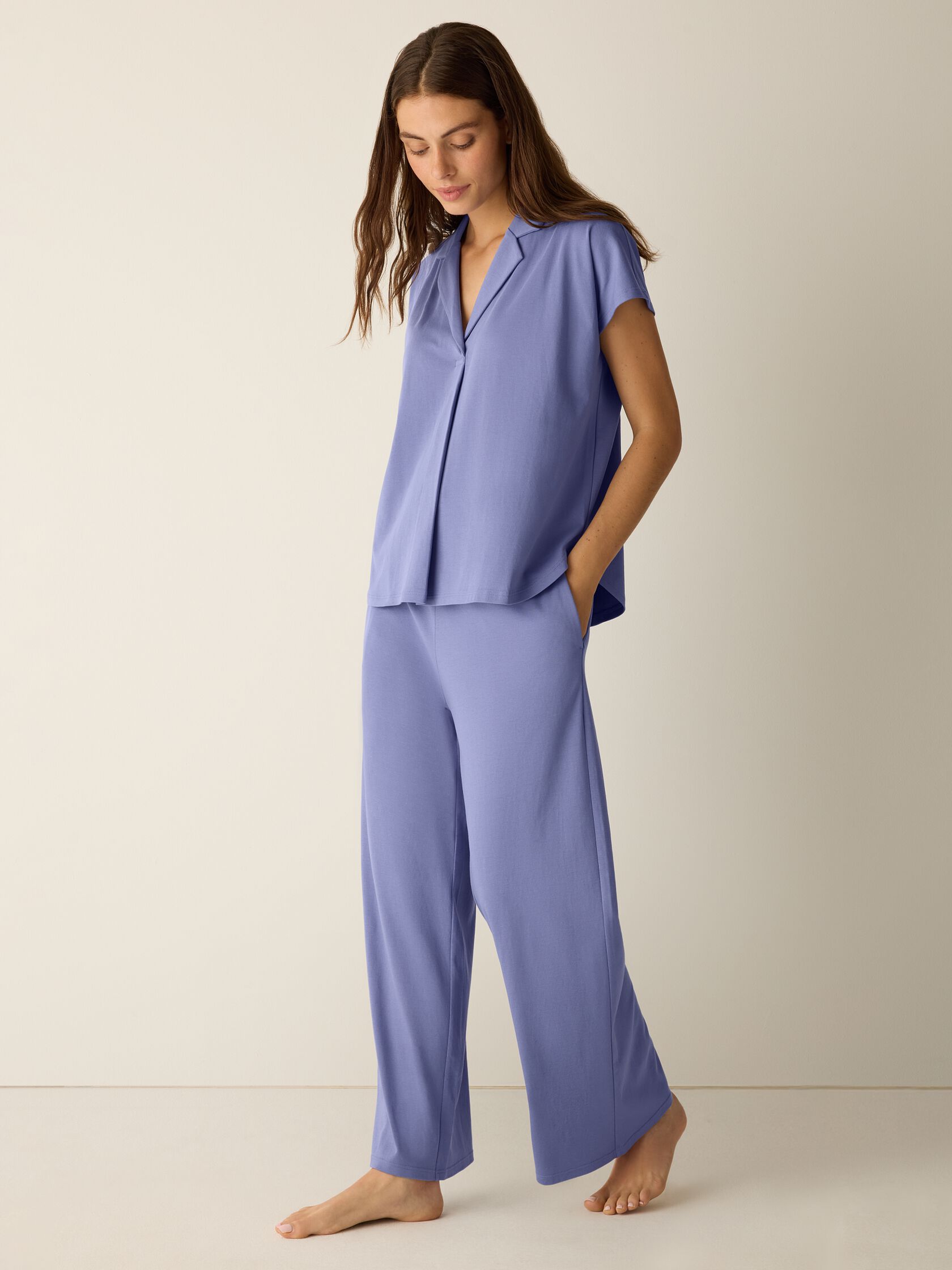 Organic Cotton Interlock Notch Collar Sleep Shirt