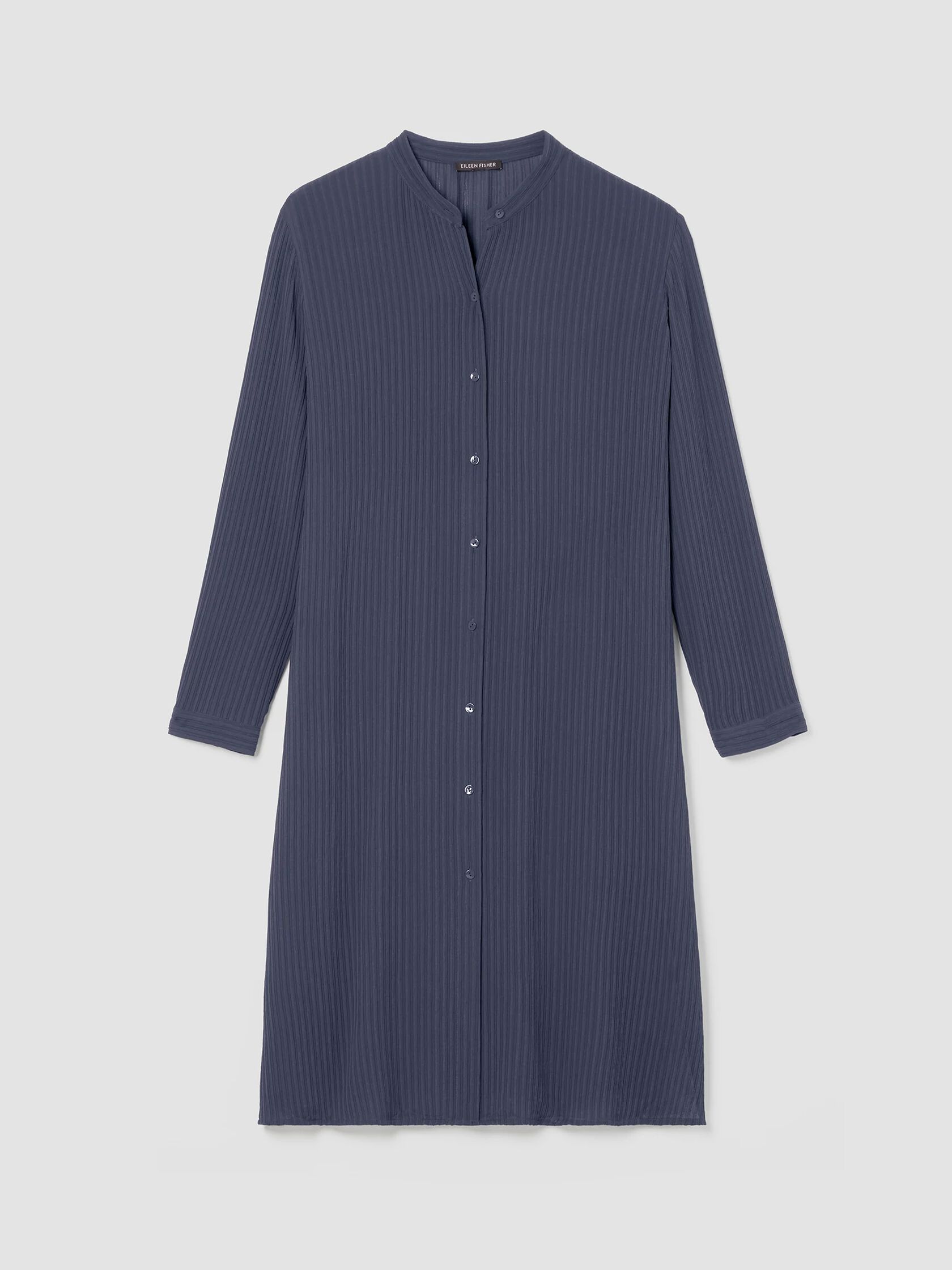 Accordion Silk Jacquard Mandarin Collar Long Shirt
