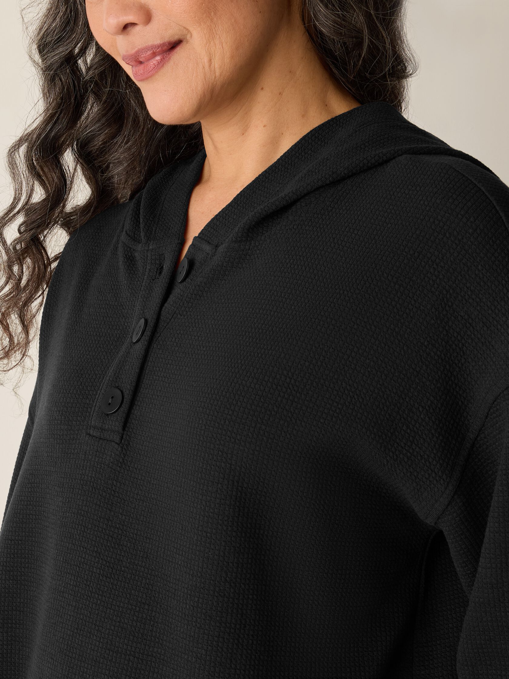 Waffle Cotton Blend Doubleknit Hooded Top