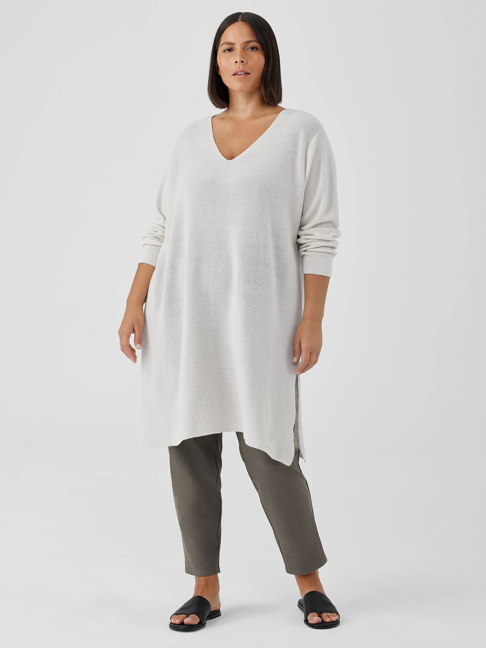 Peruvian Organic Cotton Crepe V-Neck Long Top