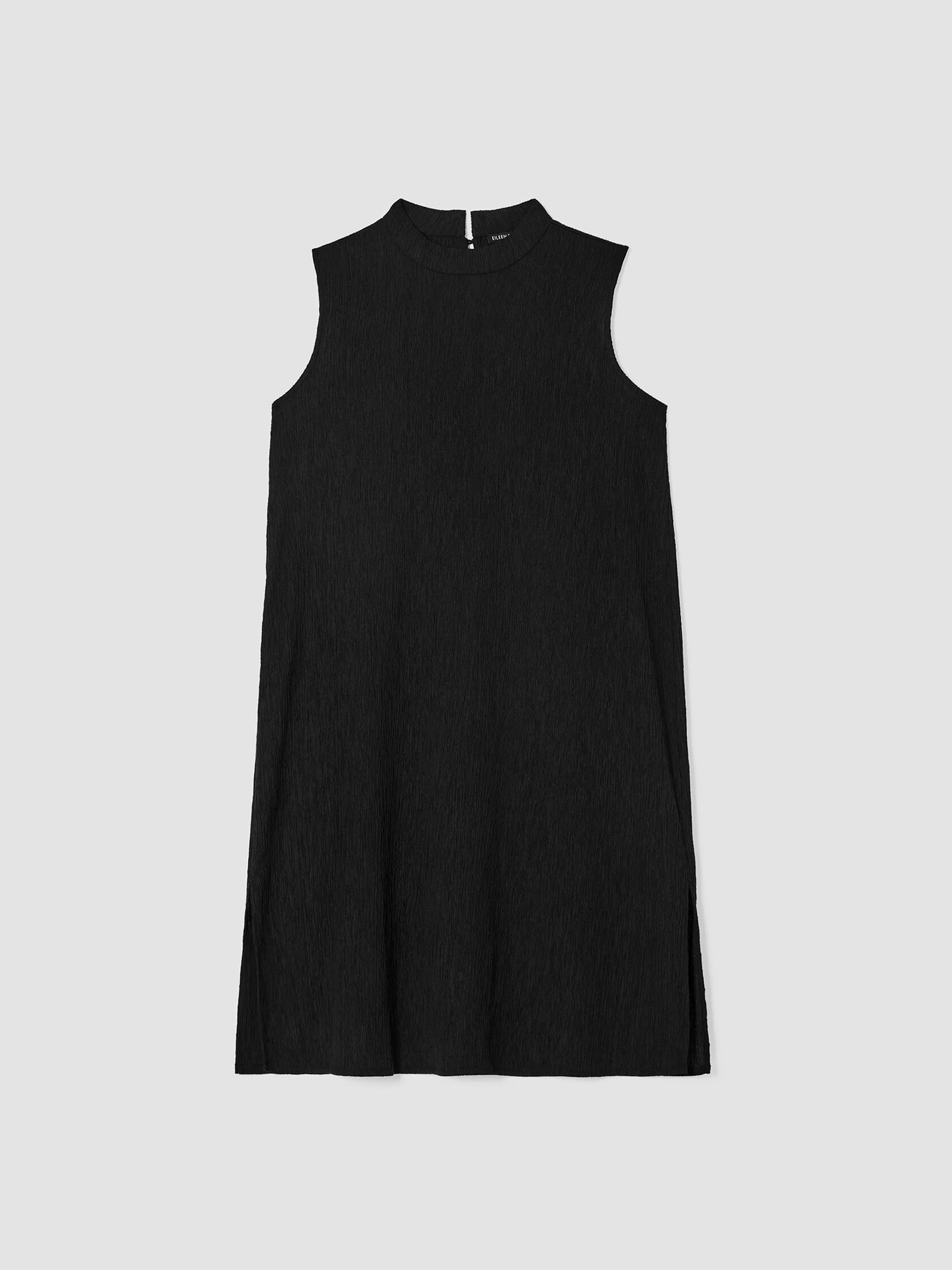 Woven Plissé Mock Neck Dress