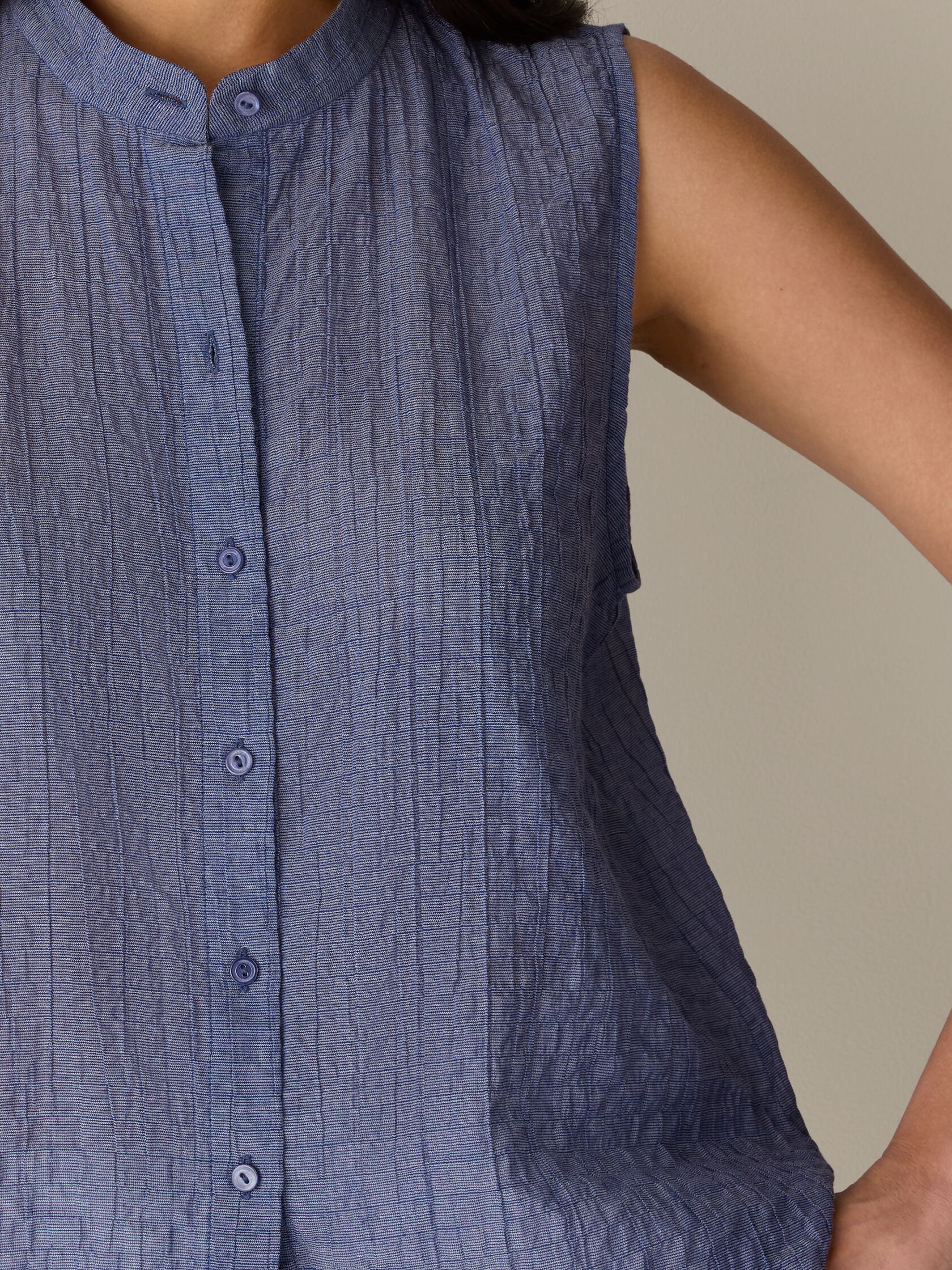 Organic Cotton Microstripe Pucker Sleeveless Shirt