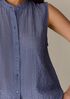 Organic Cotton Microstripe Pucker Sleeveless Shirt