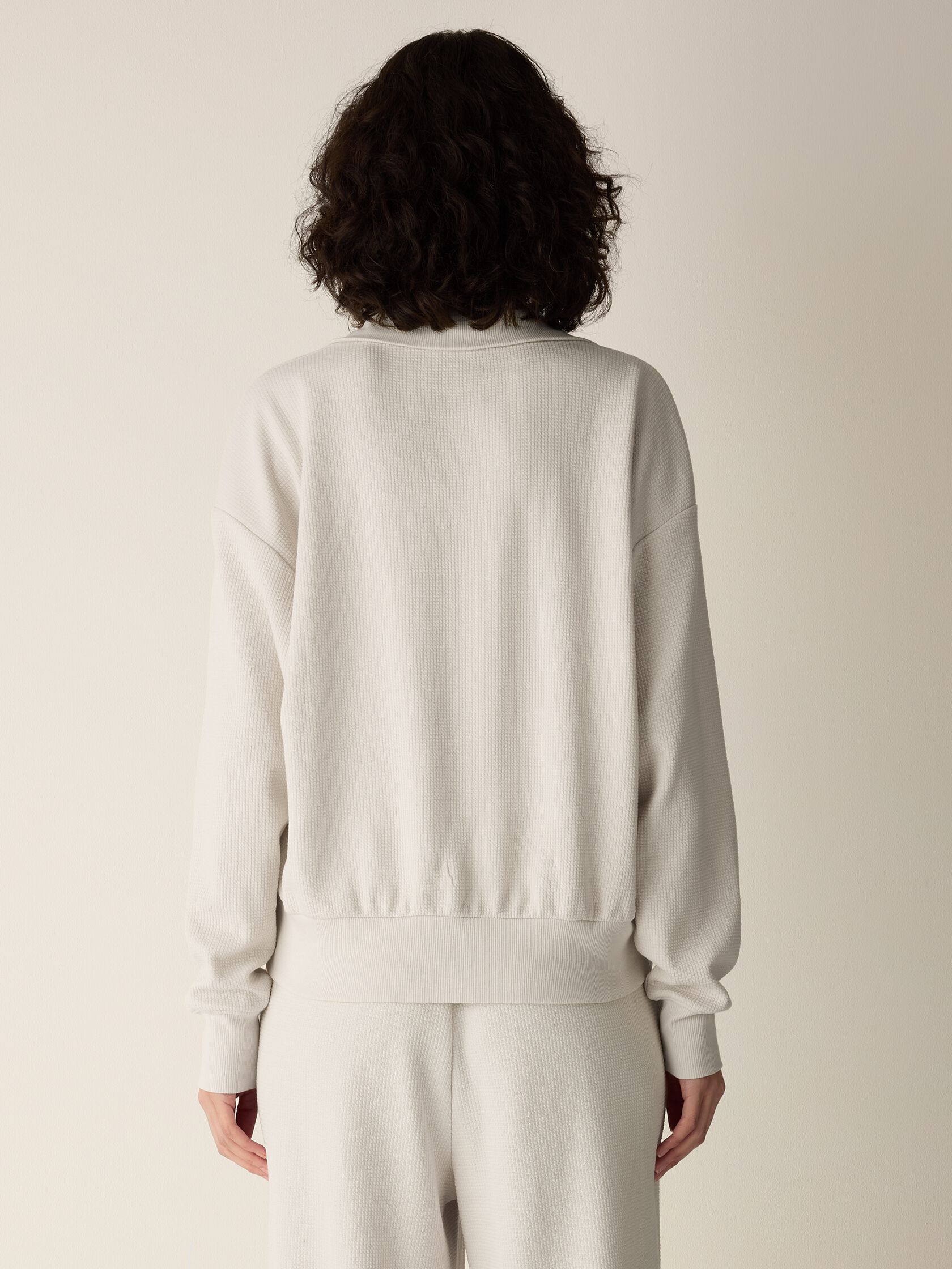 Waffle Cotton Blend Doubleknit High Collar Henley Top
