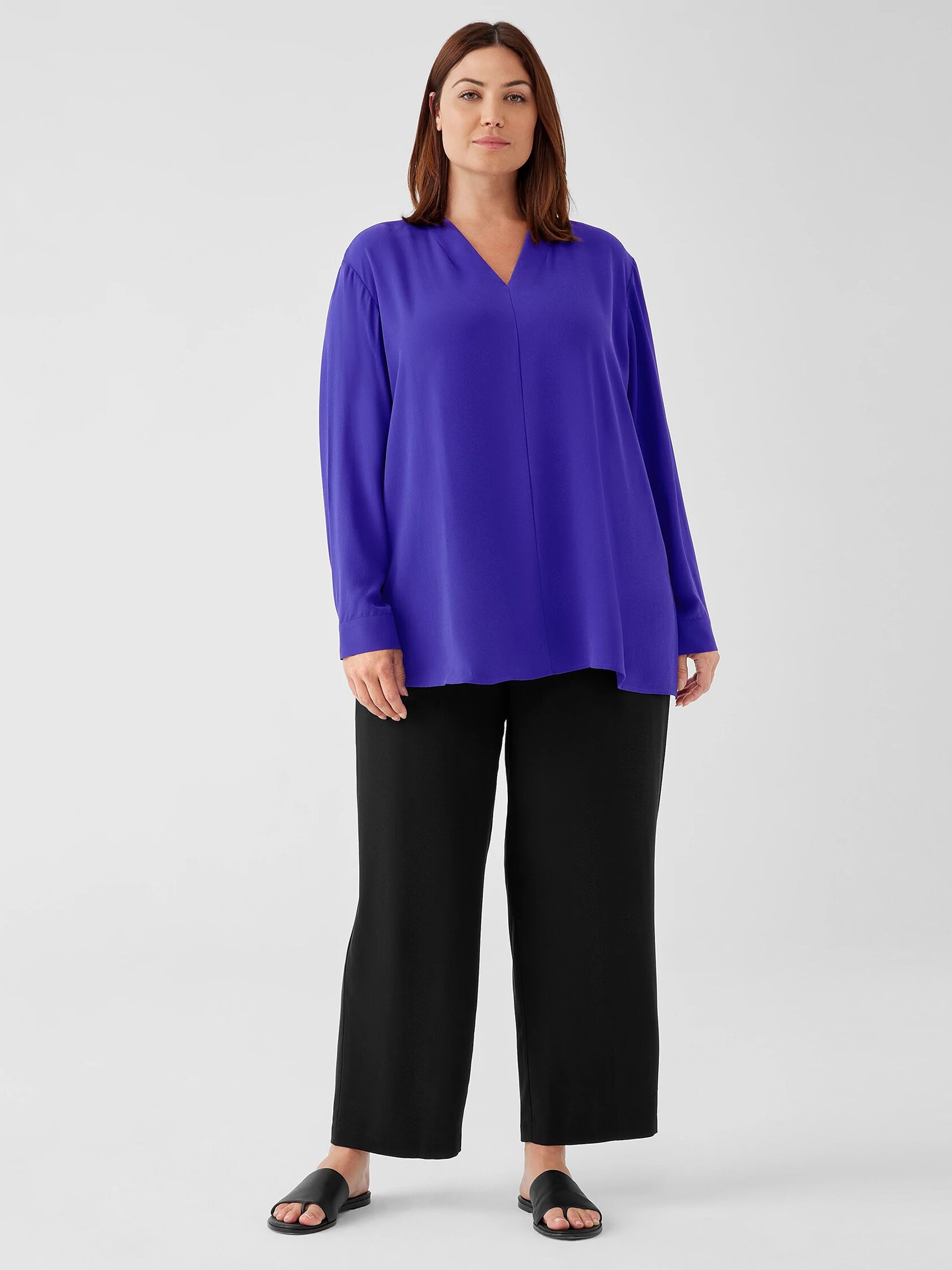Silk Georgette Crepe V-Neck Top