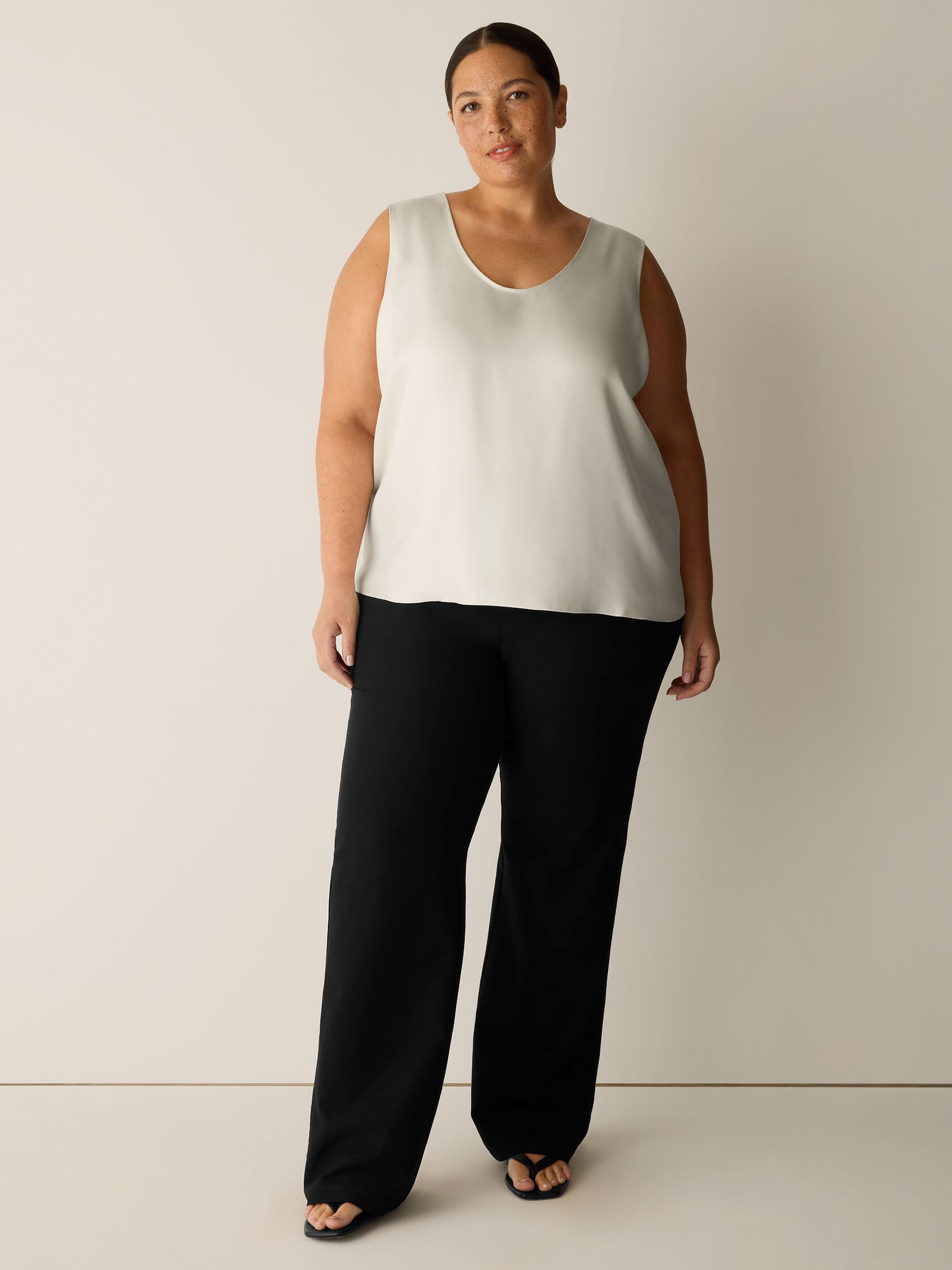 Silk Twill Curved V-Neck Tank