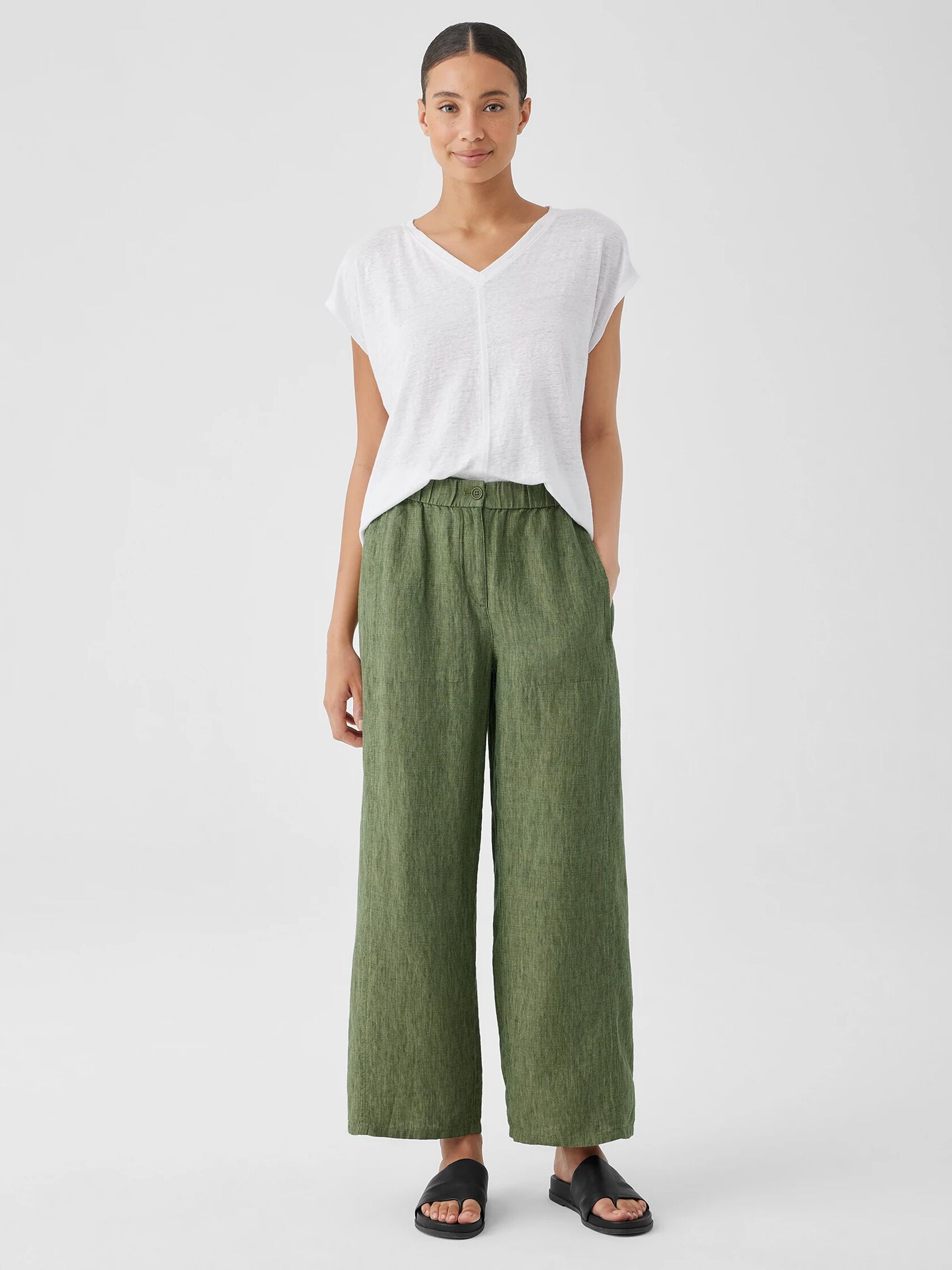 Washed Organic Linen Délavé Wide Trouser Pant