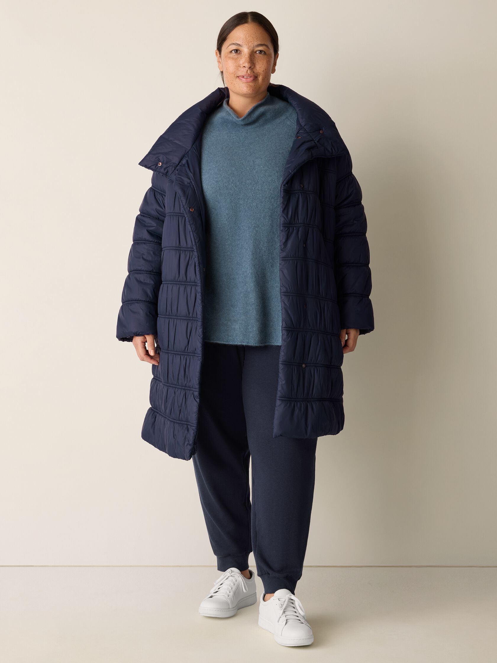 Eggshell Recycled Nylon Ruched Coat