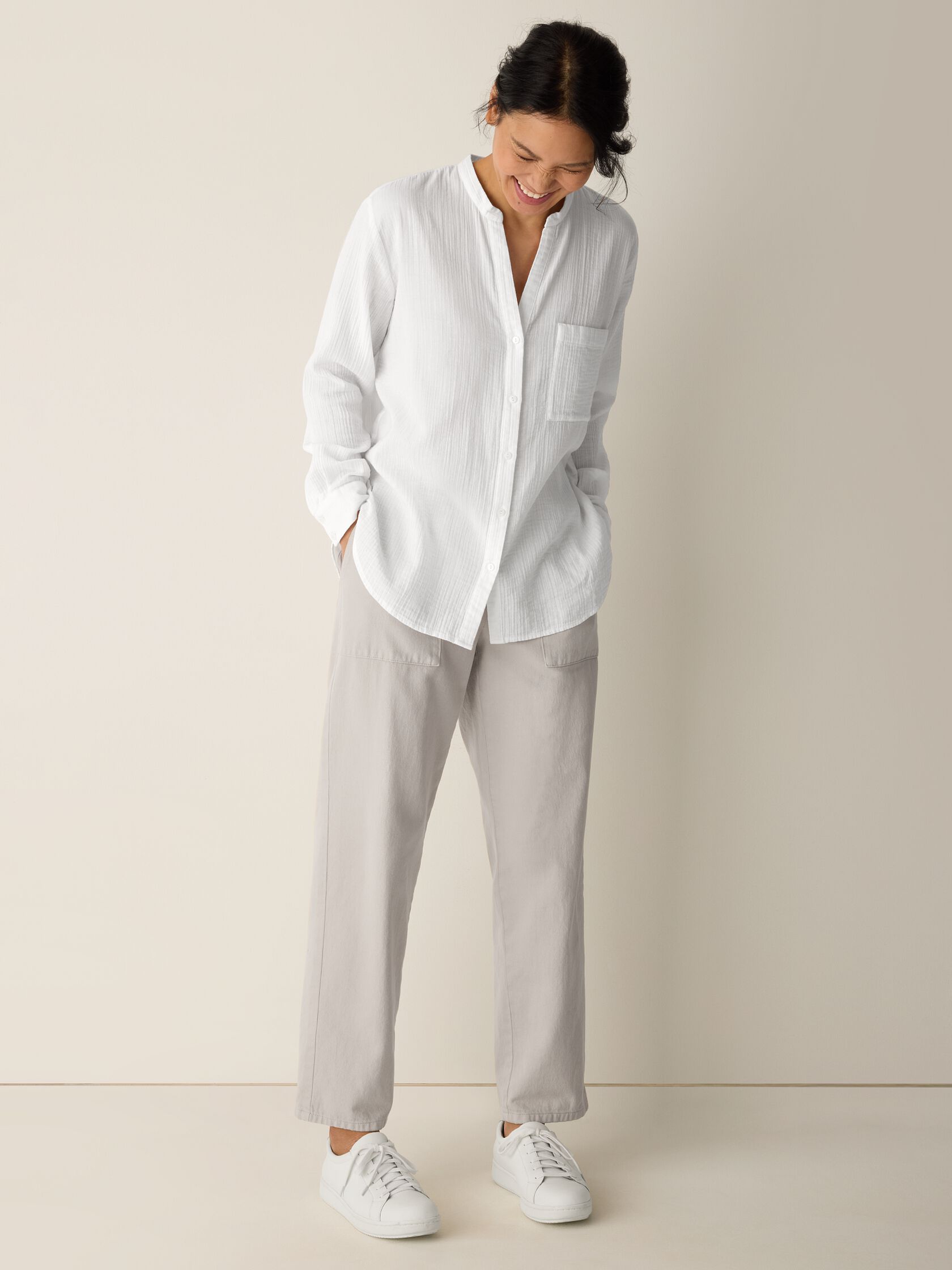 Organic Cotton Ripple Band Collar Shirt