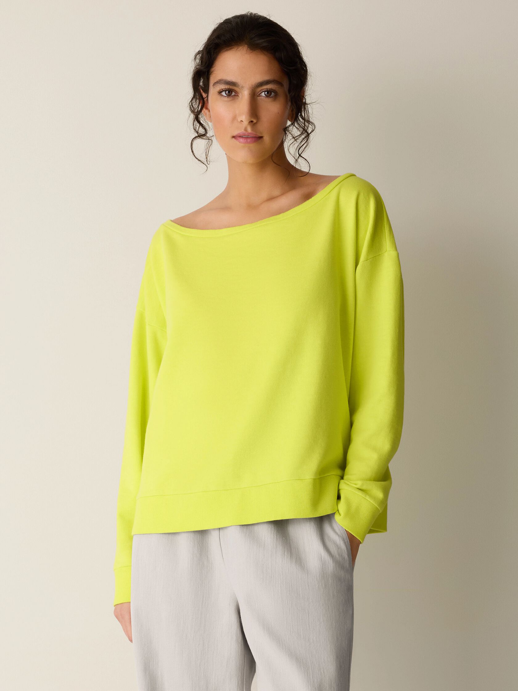 Garment-Dyed Organic Cotton Terry Bateau Neck Top