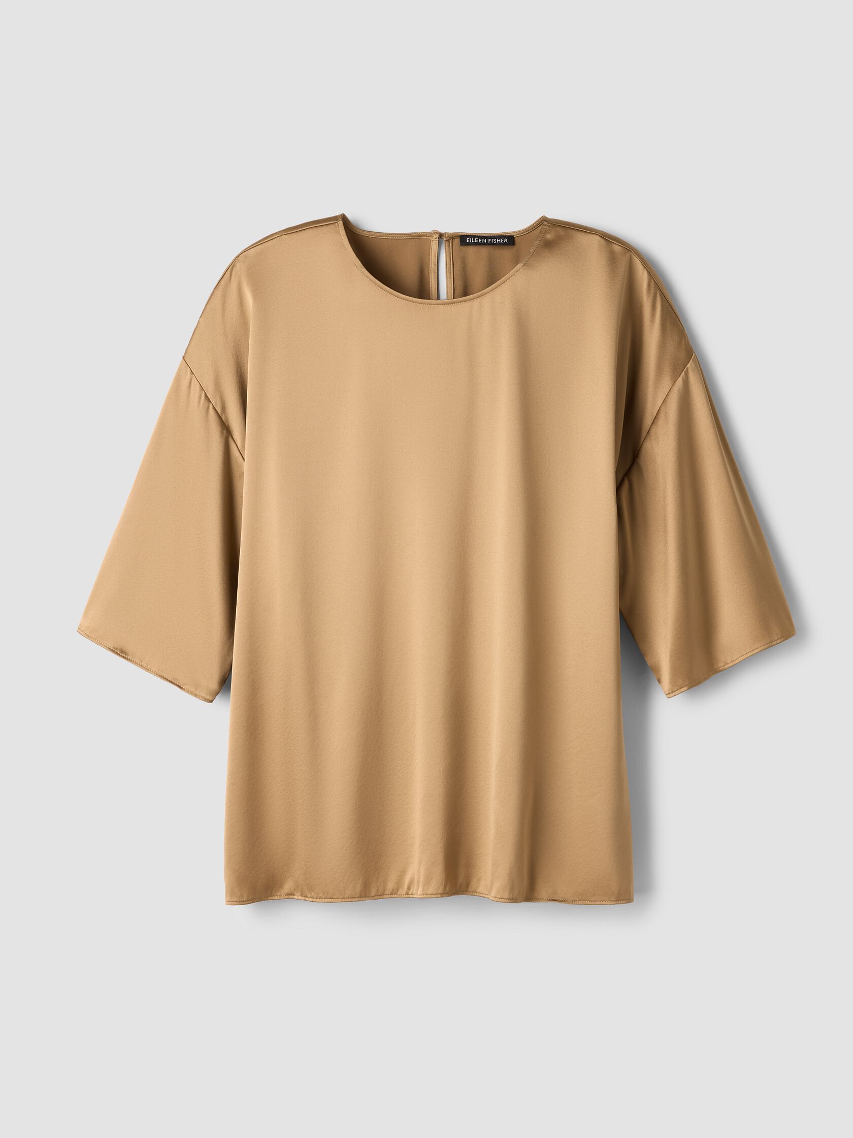 Stretch Silk Charmeuse Round Neck Top